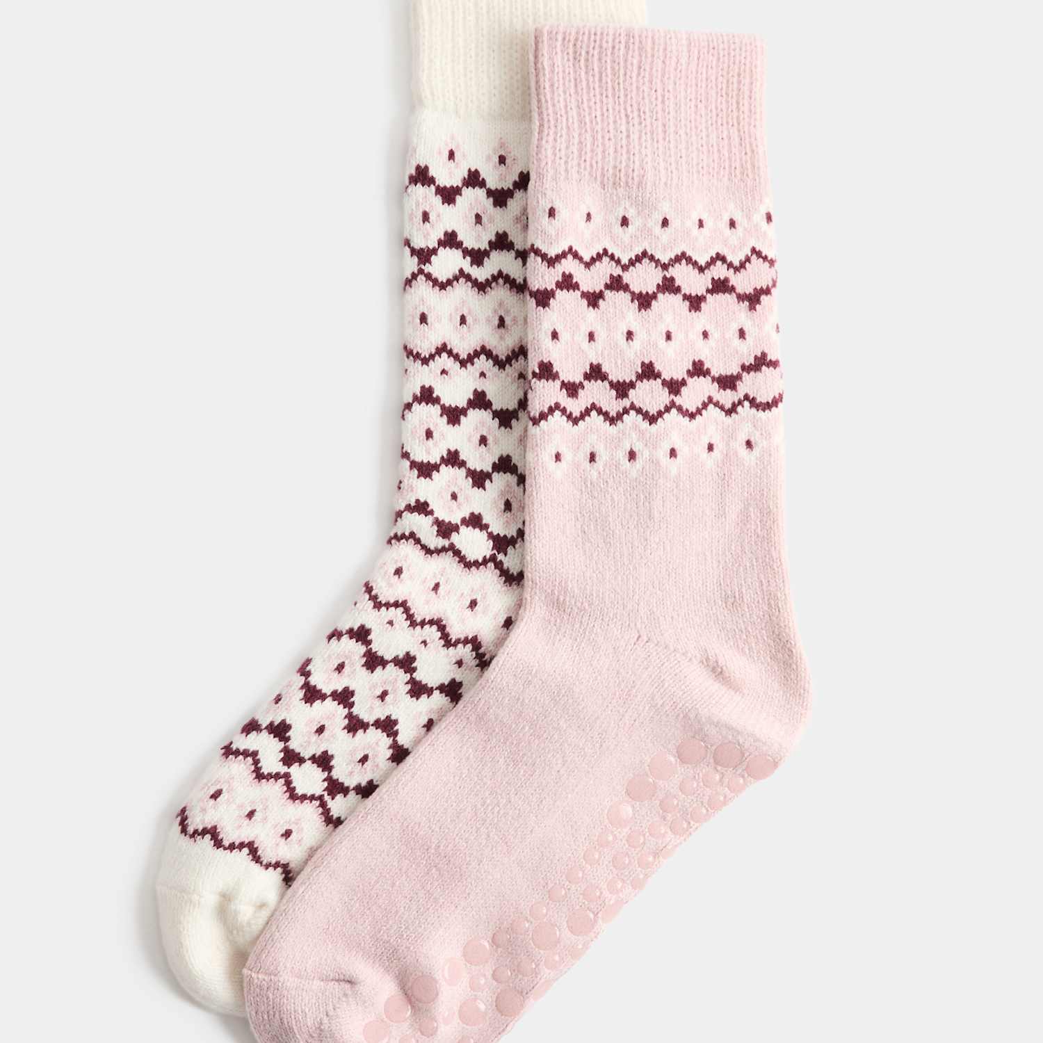 M&S Women's 2 Pack Fairisle Slipper Socks - Pink Mix
