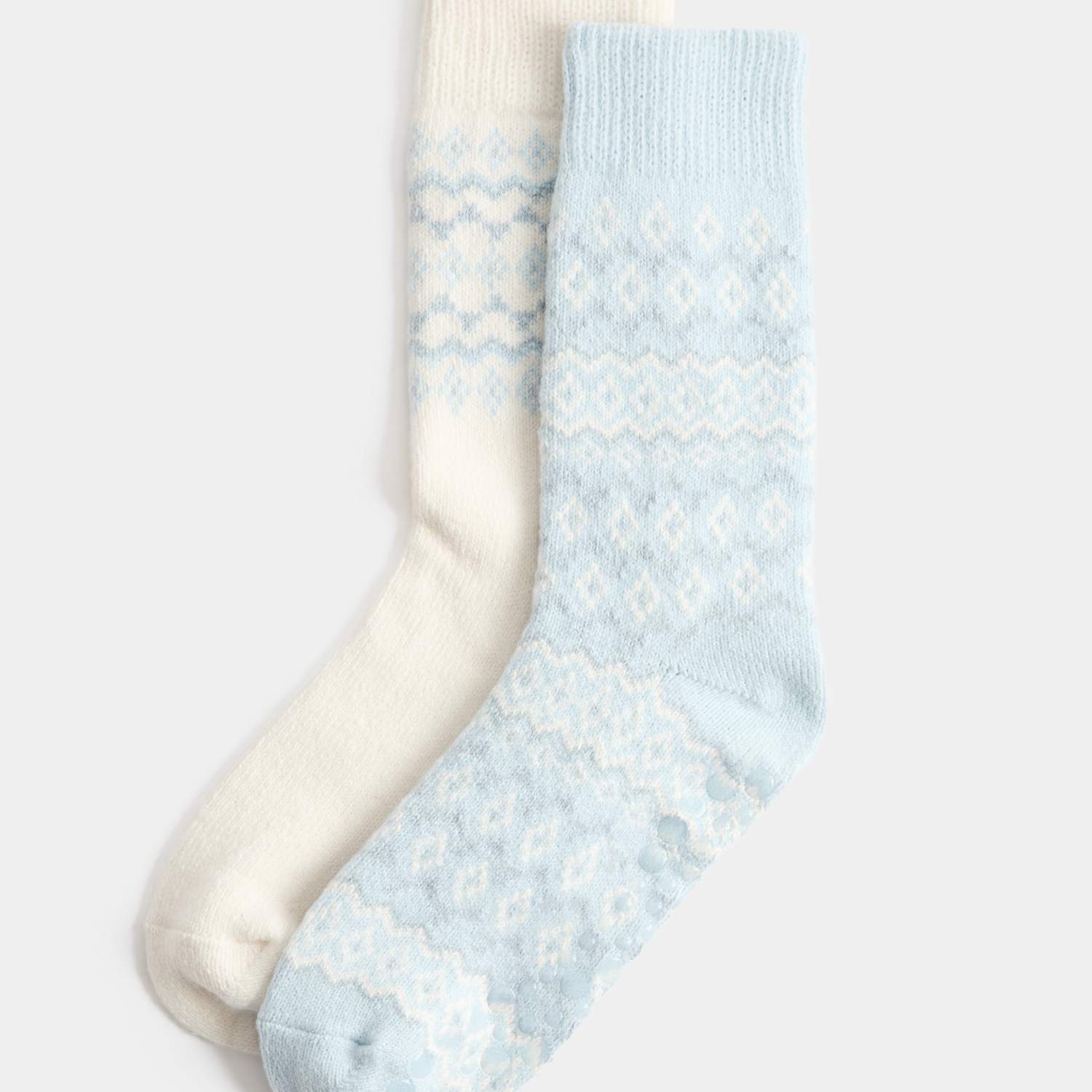 M&S Women's 2 Pack Fairisle Slipper Socks - Blue Mix