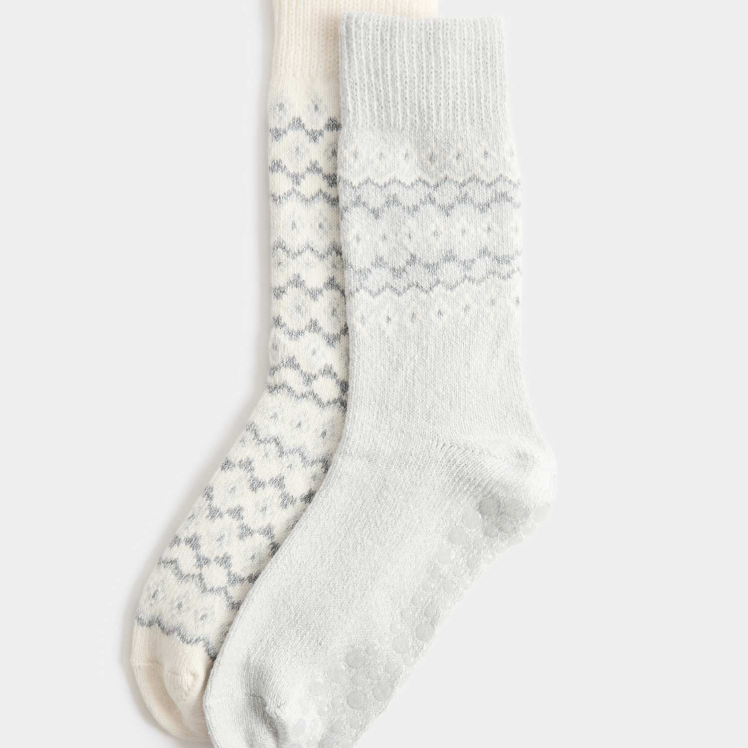 M&S Women's 2 Pack Fairisle Slipper Socks - Grey Mix