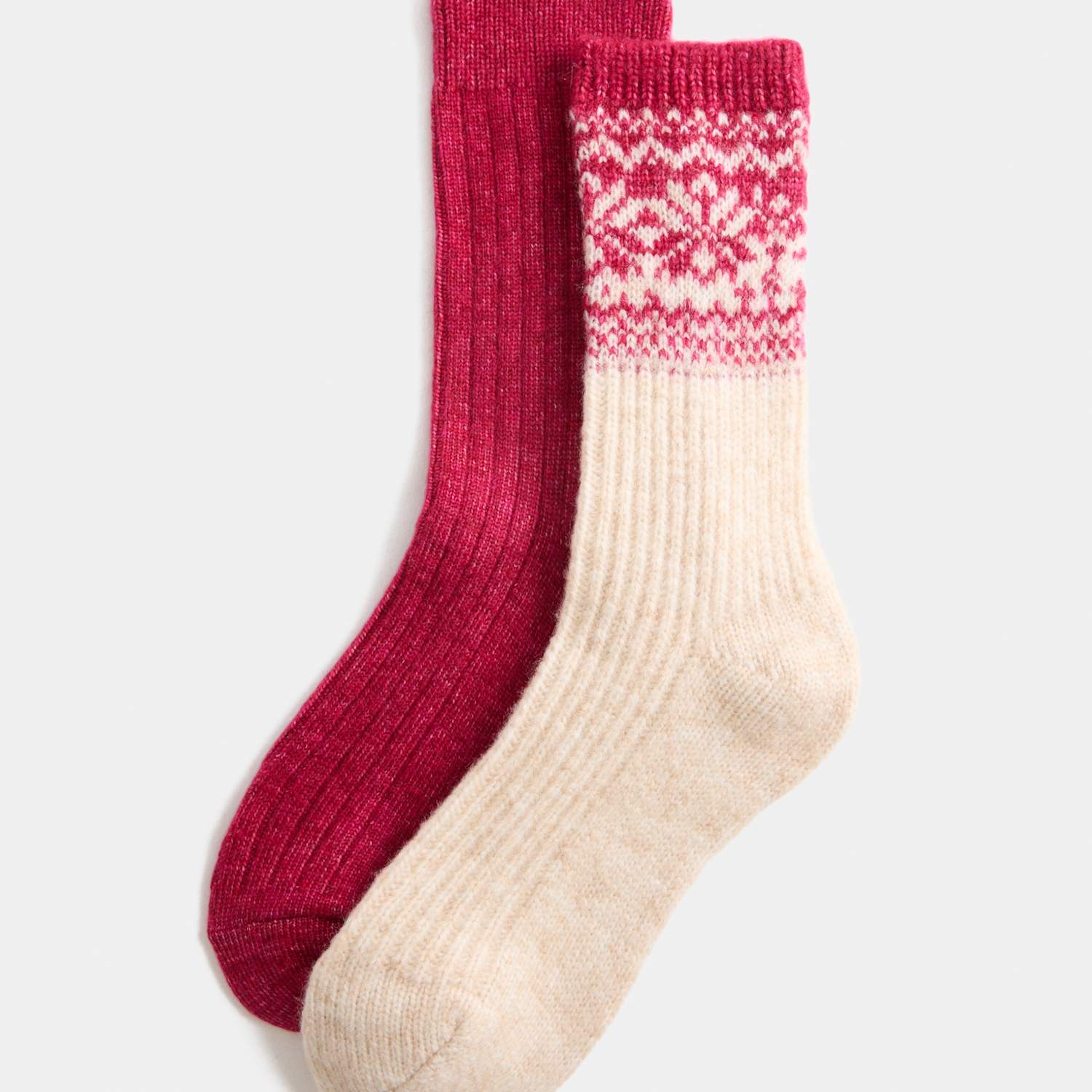 M&S Women's 2 Pack Thermal Fairisle Ribbed Crew Socks - 3-5 - Red Mix