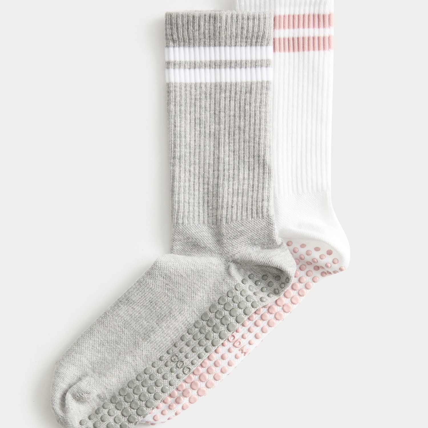 Goodmove Women's 2 Pack Cotton Blend Stripe Yoga Socks - 3-5 - White Mix