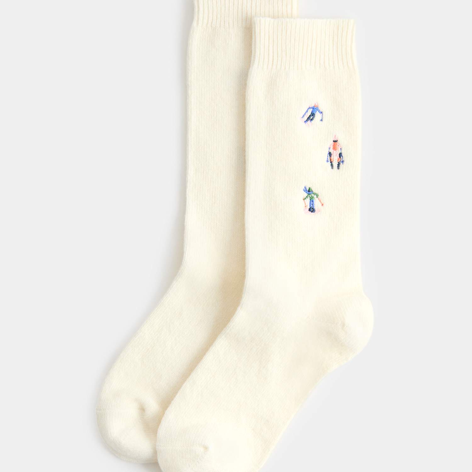 M&S Women's Wool Blend Embroidered Ankle High Socks - Cream Mix