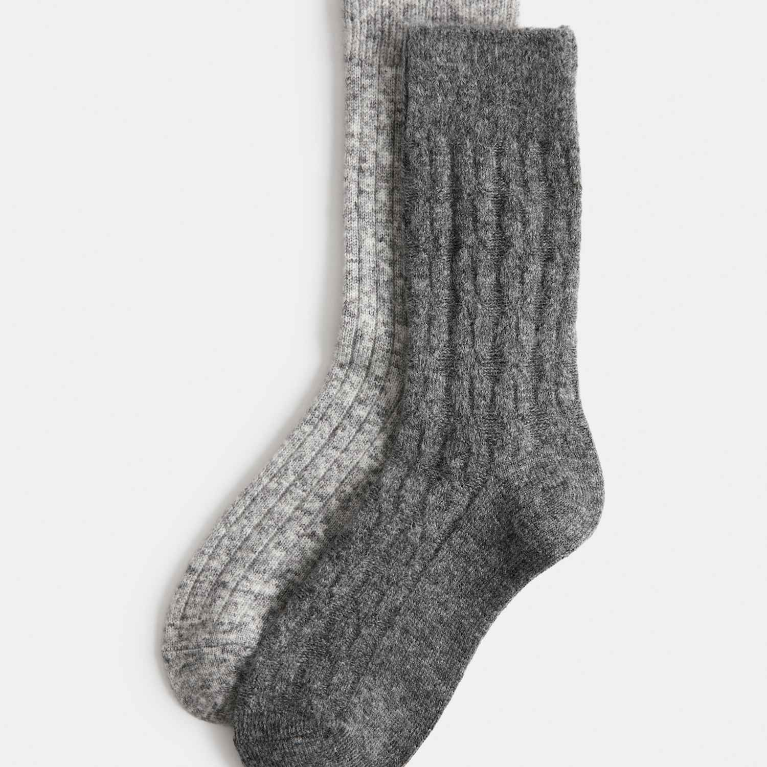 M&S Women's 2 Pack Thermal Ribbed Cable Crew Socks - 6-8 - Grey Mix