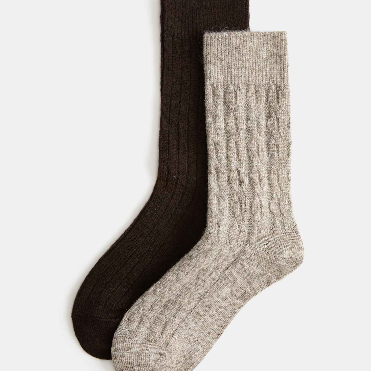 M&S Women's 2 Pack Thermal Ribbed Cable Crew Socks - 3-5 - Chocolate Mix