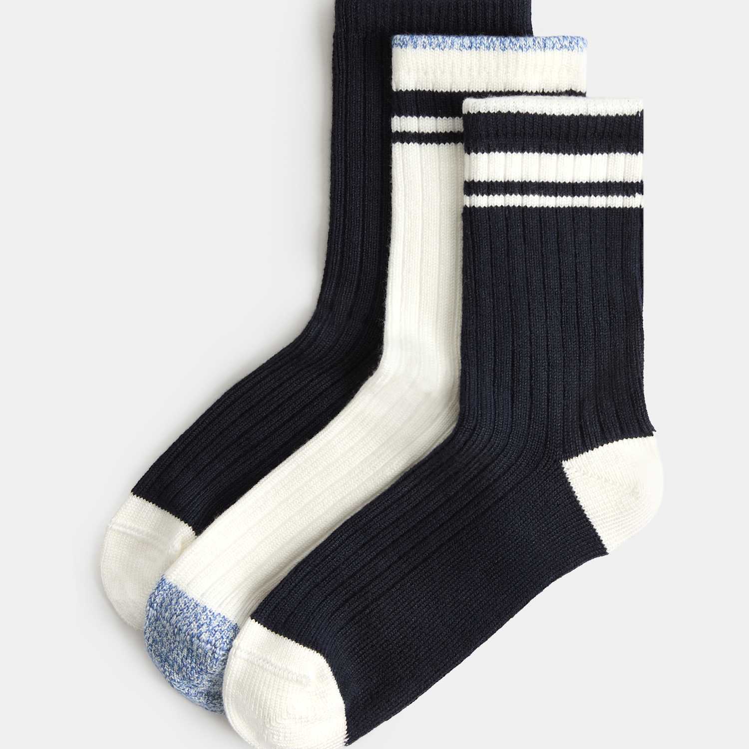 M&S Women's 3 Pack Thermal Super Soft Striped Crew Socks - 6-8 - Navy Mix