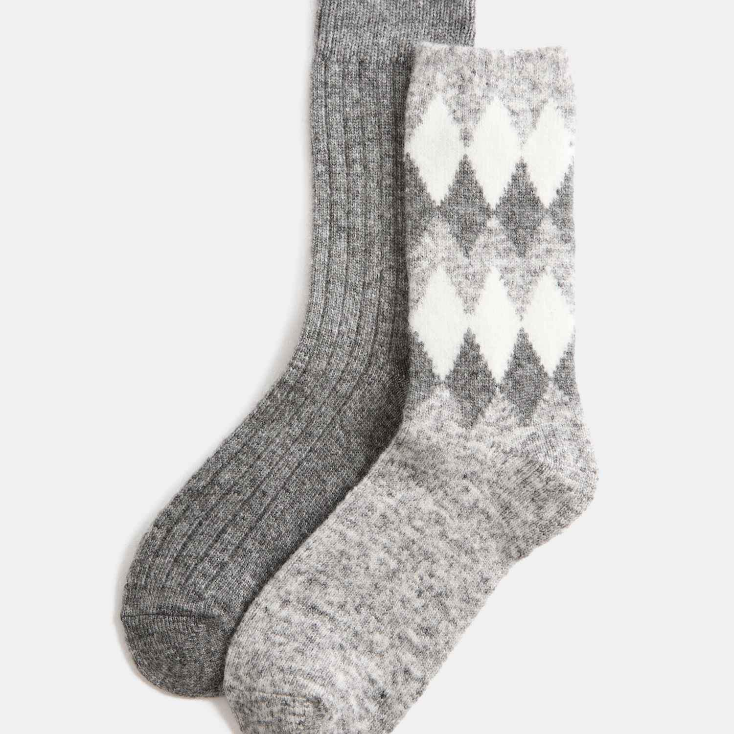 M&S Women's 2 Pack Thermal Harlequin Boot Socks - 3-5 - Grey Mix