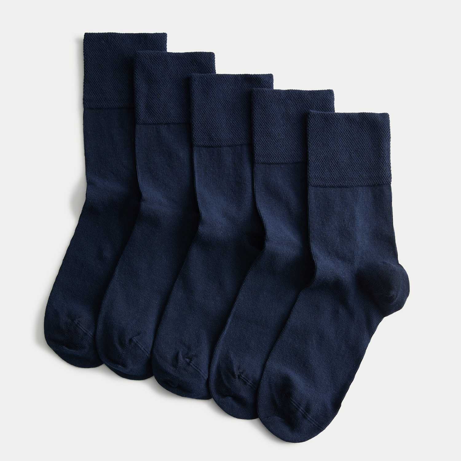 M&S Women's 5 Pack Cotton Rich Soft Top Ankle High Socks - 3-5 - Navy