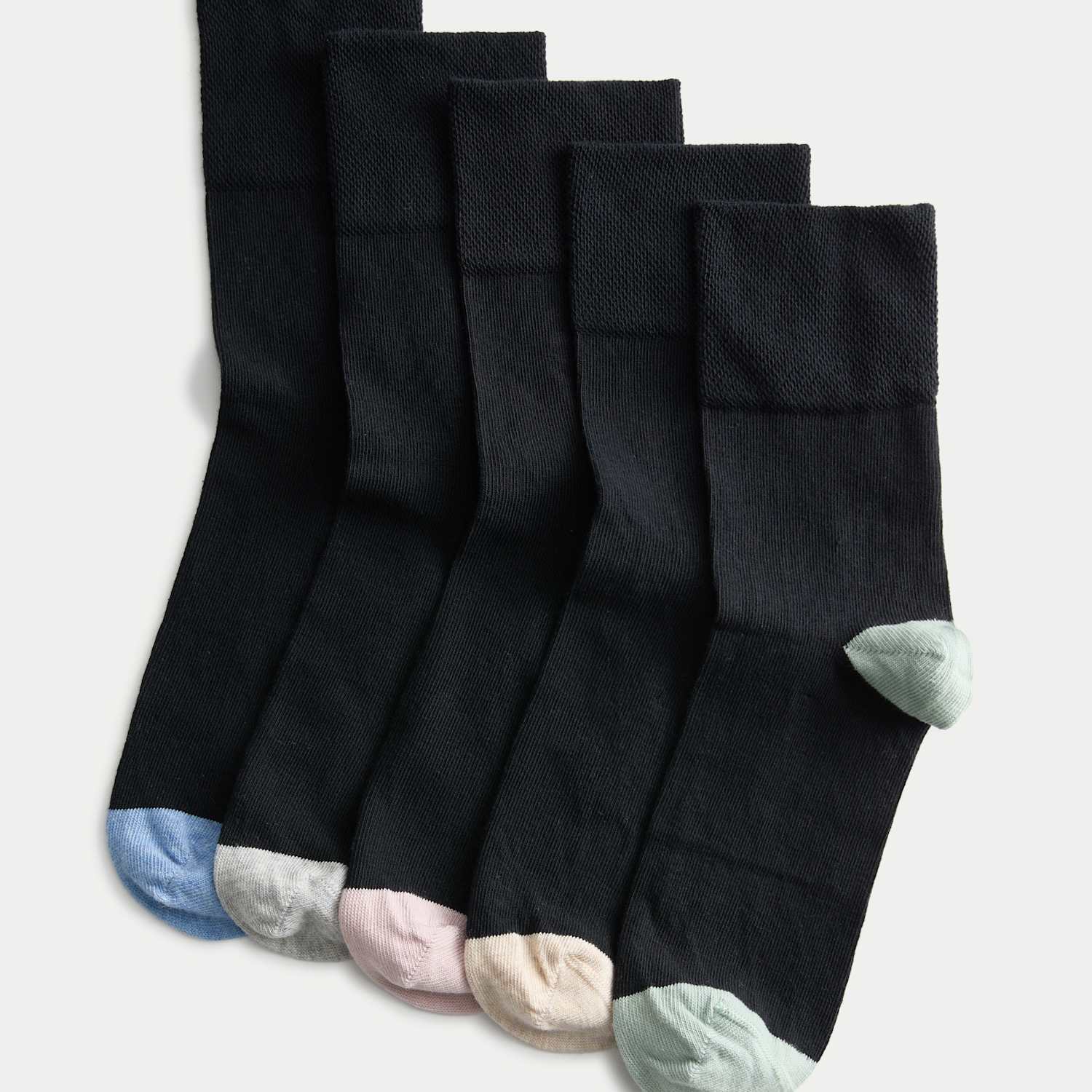 M&S Women's 5 Pack Cotton Rich Soft Top Ankle High Socks - 6-8 - Black Mix