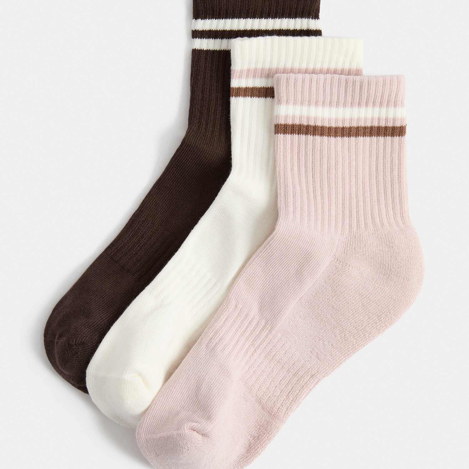 Goodmove Women's 3 Pack Striped Mid Crew Sports Socks - 3-5 - Pink Mix