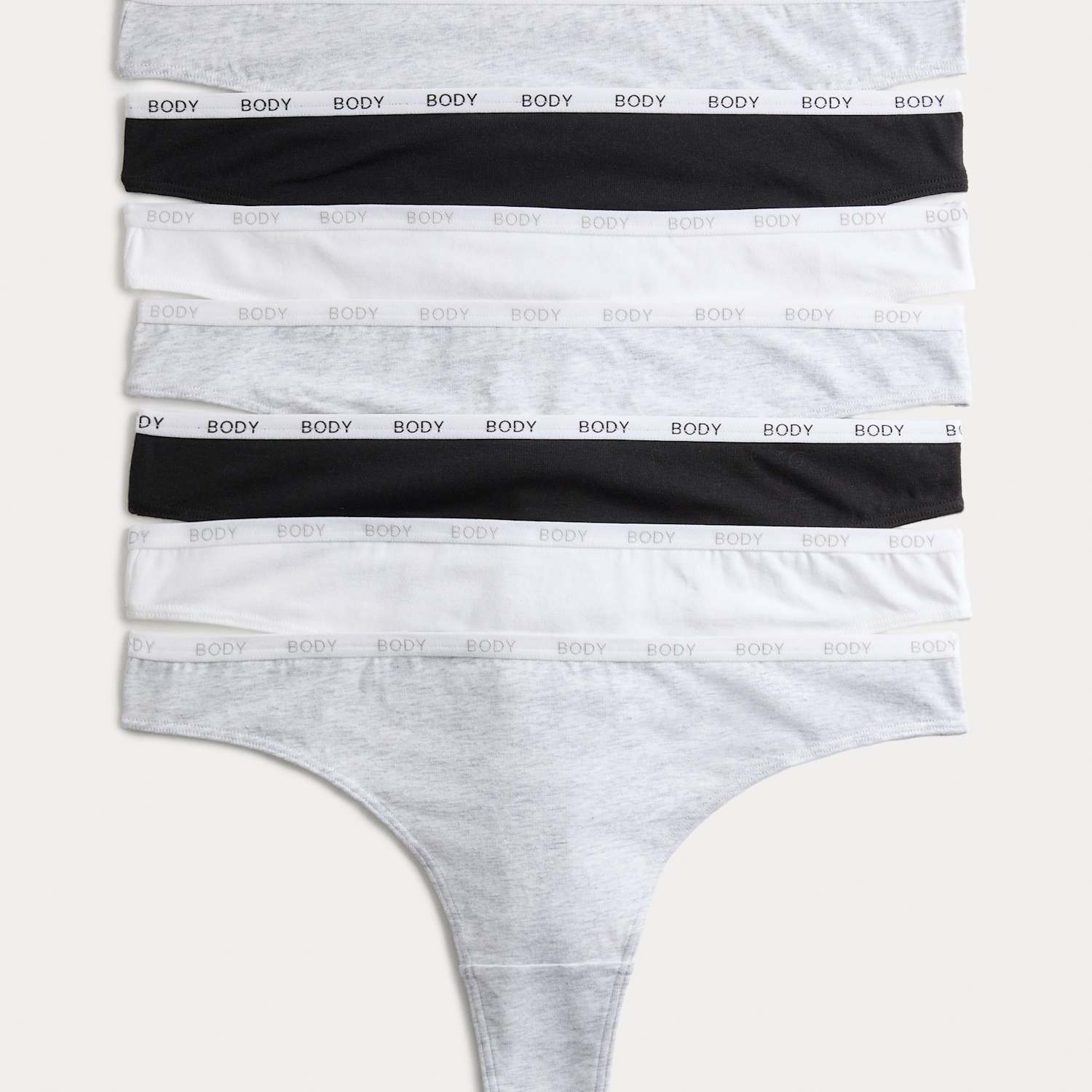 Body By M&S Women's 7 Pack Cotton Rich Logo Waistband Thongs - 6 - Grey Mix