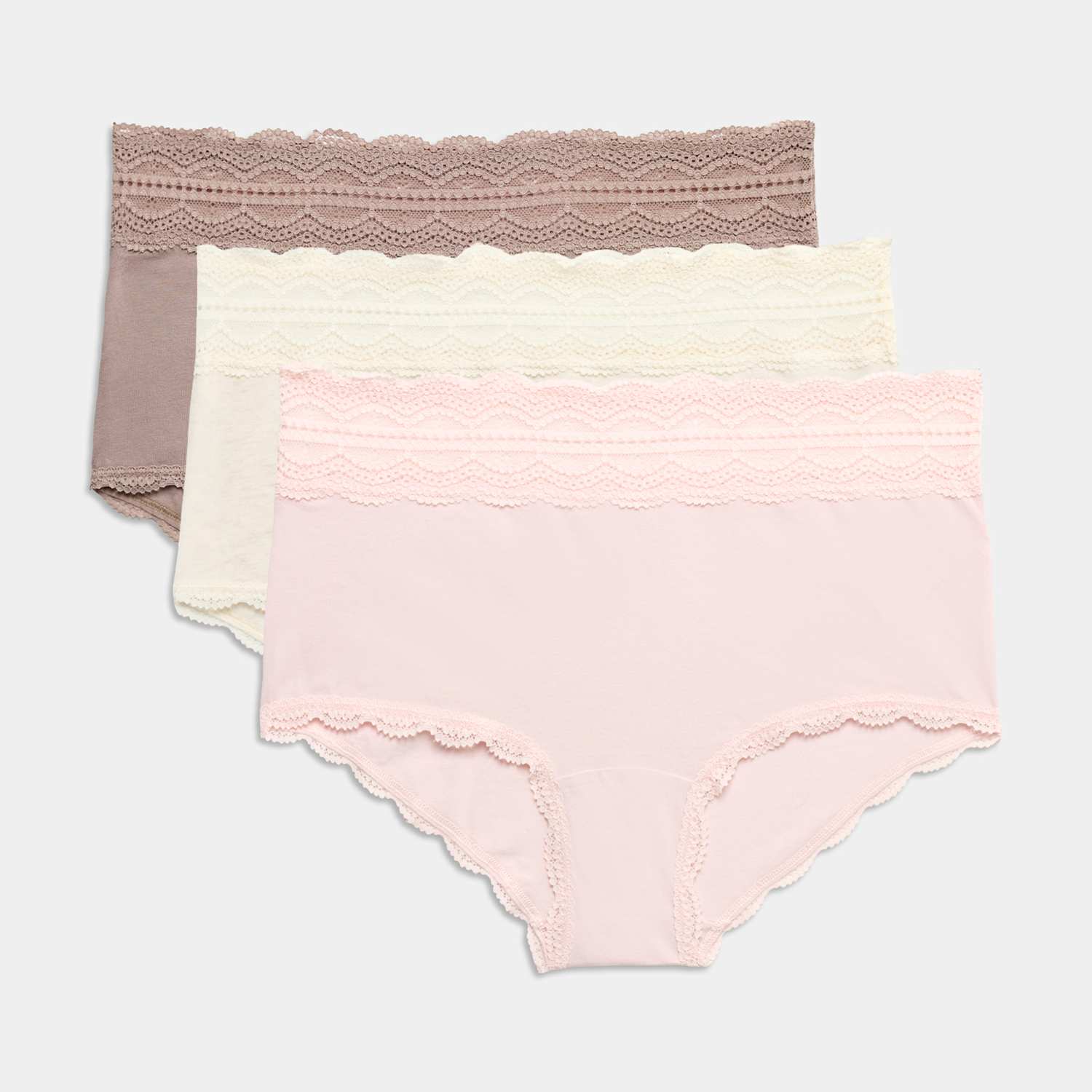 M&S Women's 3pk Cotton Rich High Rise Shorts - 14 - Oatmeal Mix