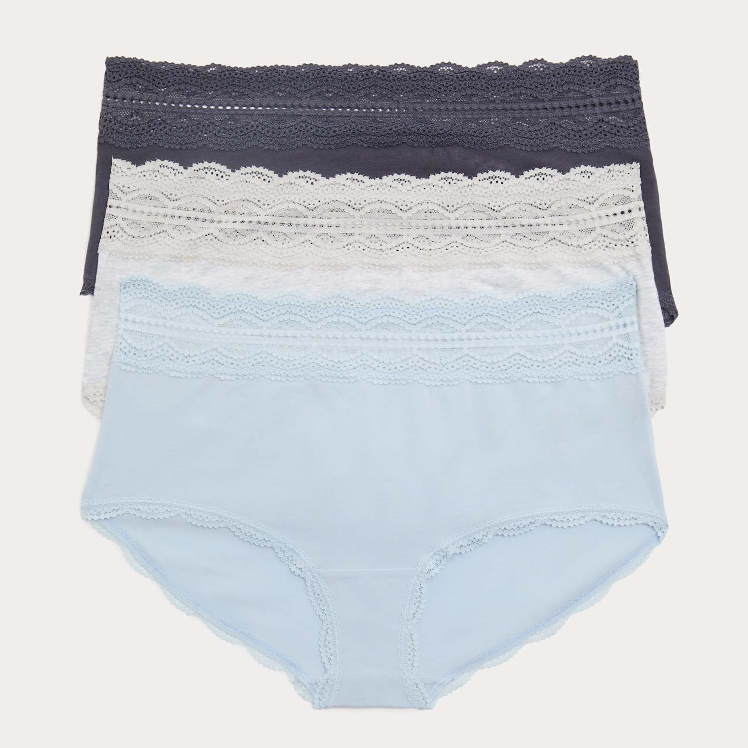 M&S Women's 3pk Cotton Rich High Rise Shorts - 16 - Grey Mix