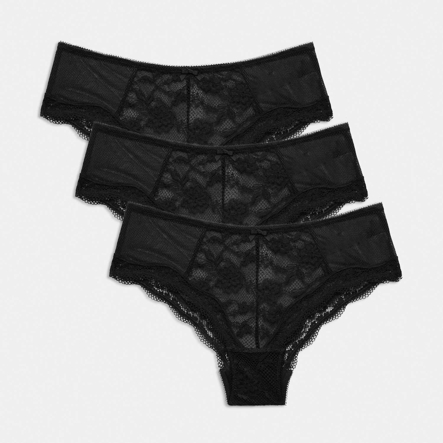 M&S Women's 3 Pack Jasmine All Over Lace Hipster Knickers - 12 - Black