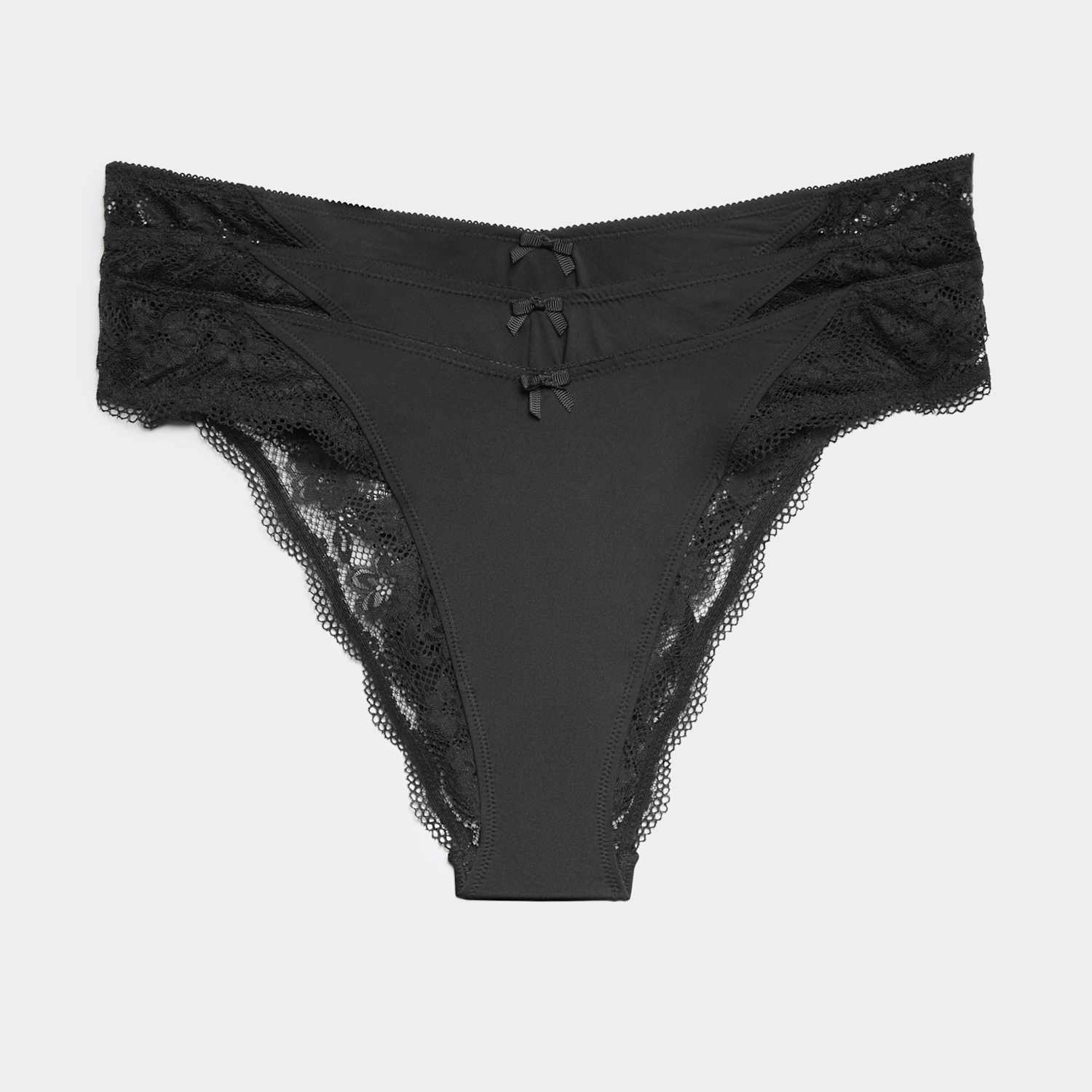 M&S Women's 3 Pack Jasmine Lace Trim Miami Knickers - 18 - Black