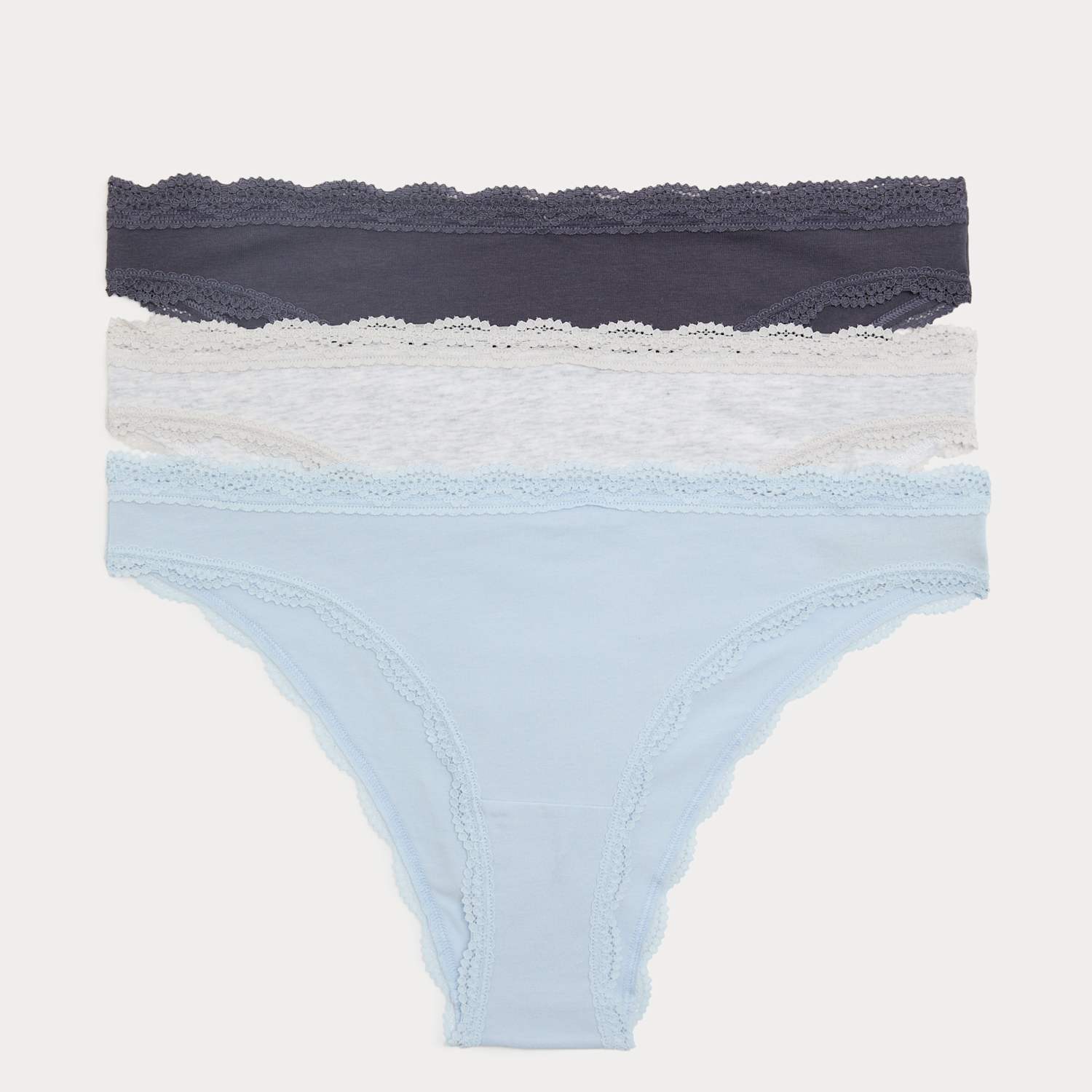 M&S Women's 3 Pack Cotton Rich Brazilian Knickers - 20 - Grey Mix