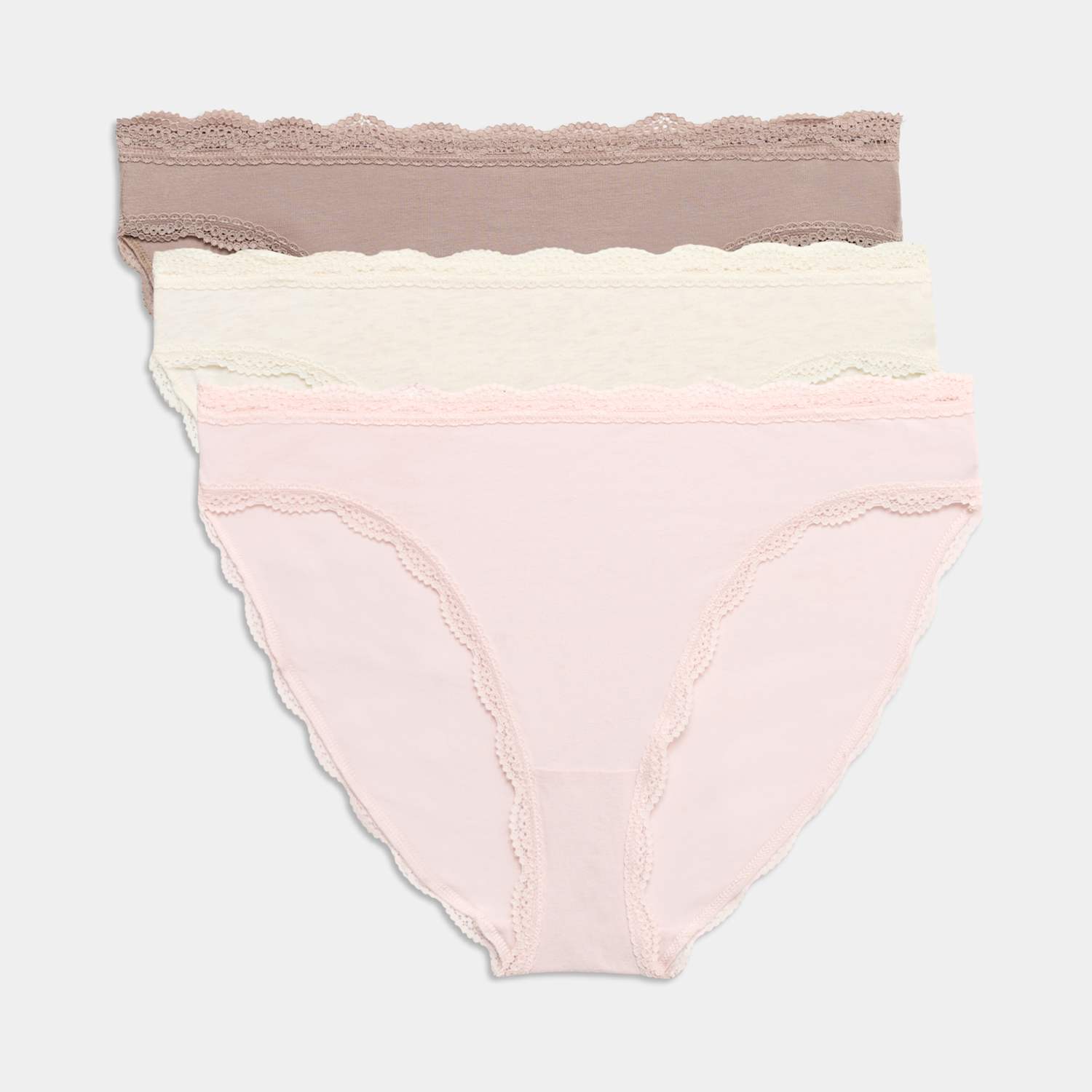 M&S Women's 3pk Cotton Rich High Leg Knickers - 12 - Oatmeal Mix