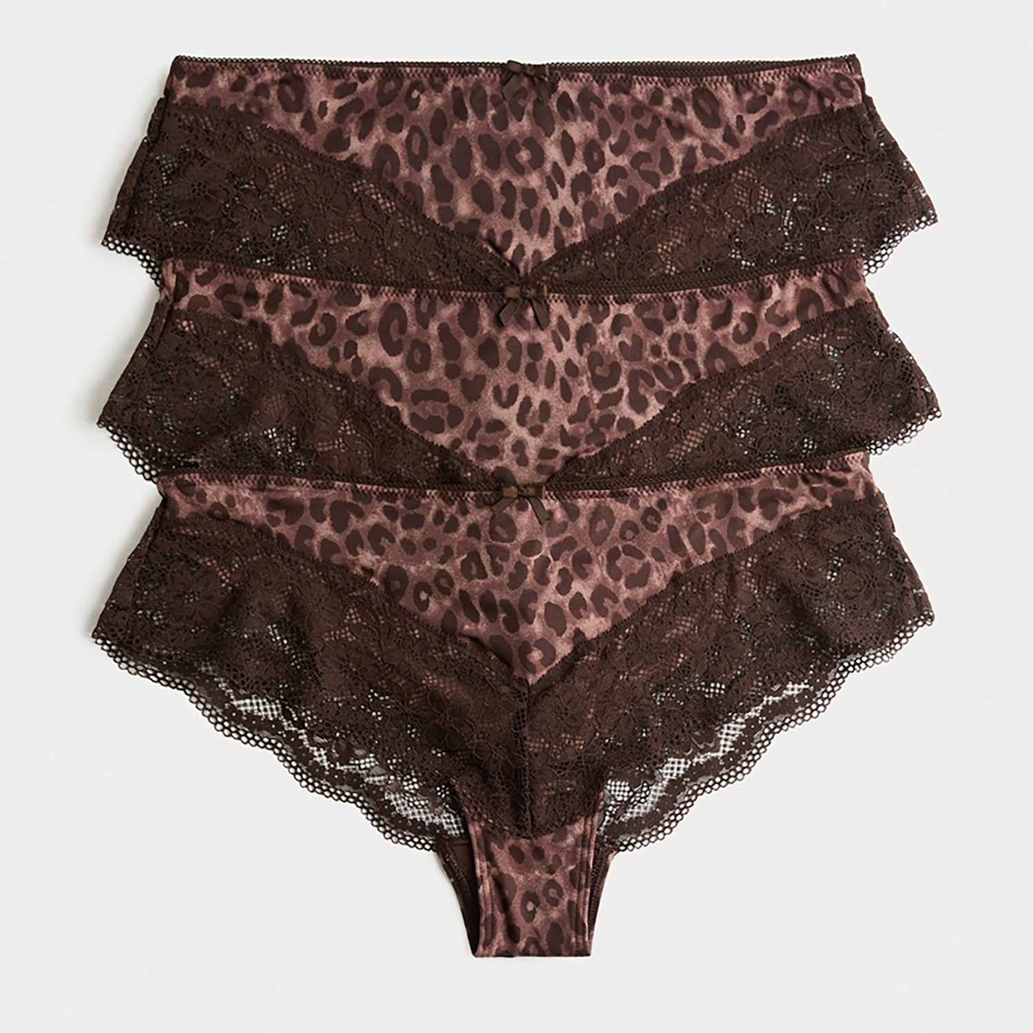 M&S Women's 3 Pack Jasmine Lace Trim Brazilian Knickers - 14 - Chocolate Mix