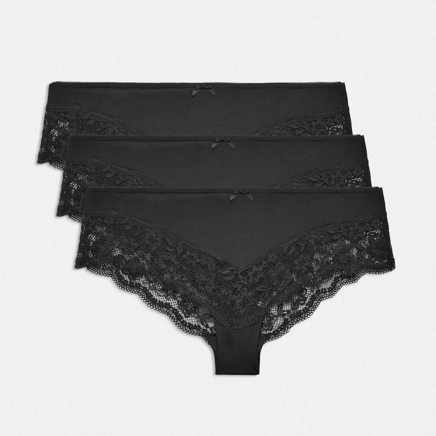 M&S Women's 3 Pack Jasmine Lace Trim Brazilian Knickers - 18 - Black