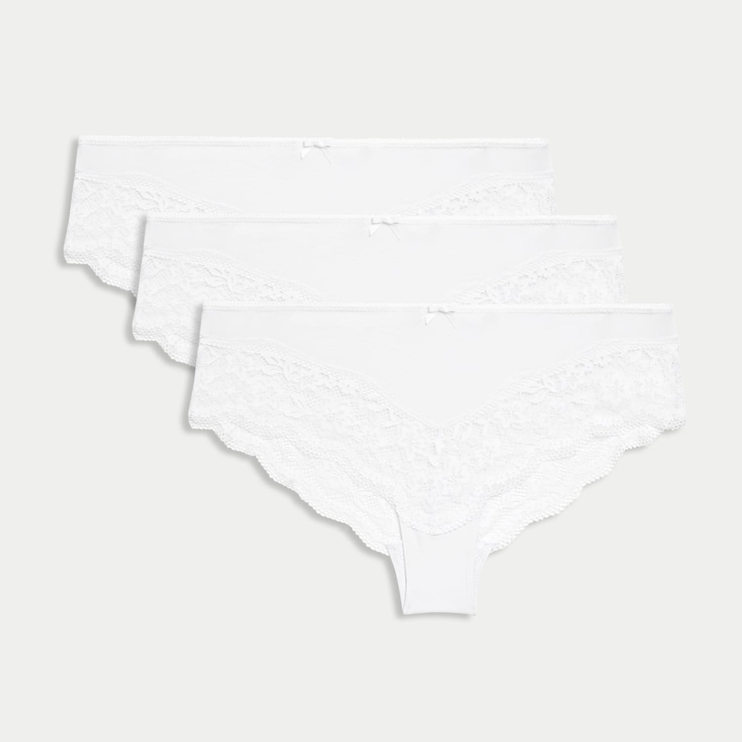 M&S Women's 3 Pack Jasmine Lace Trim Brazilian Knickers - 18 - White