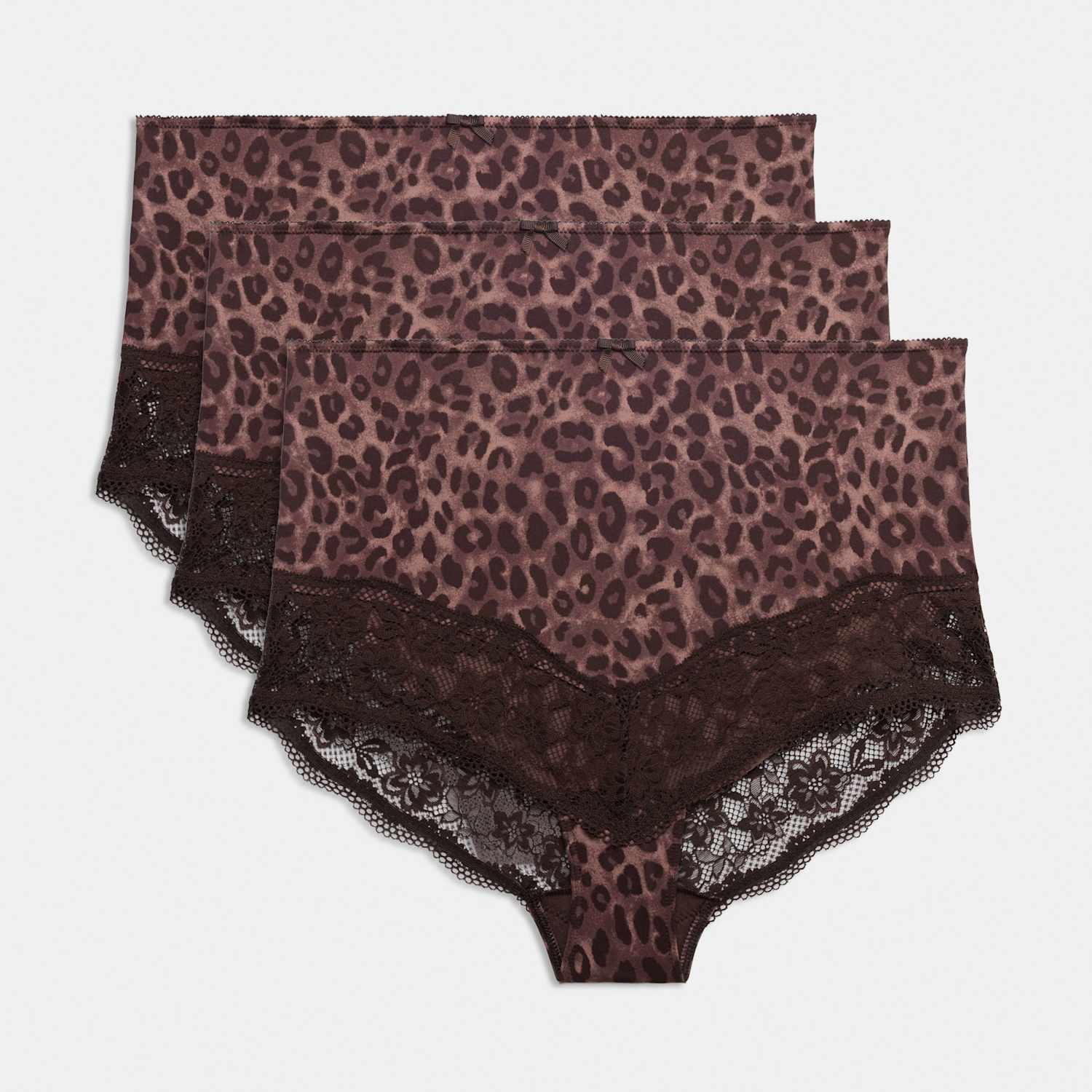M&S Women's 3 Pack Jasmine Lace Trim Full Briefs - 20 - Chocolate Mix