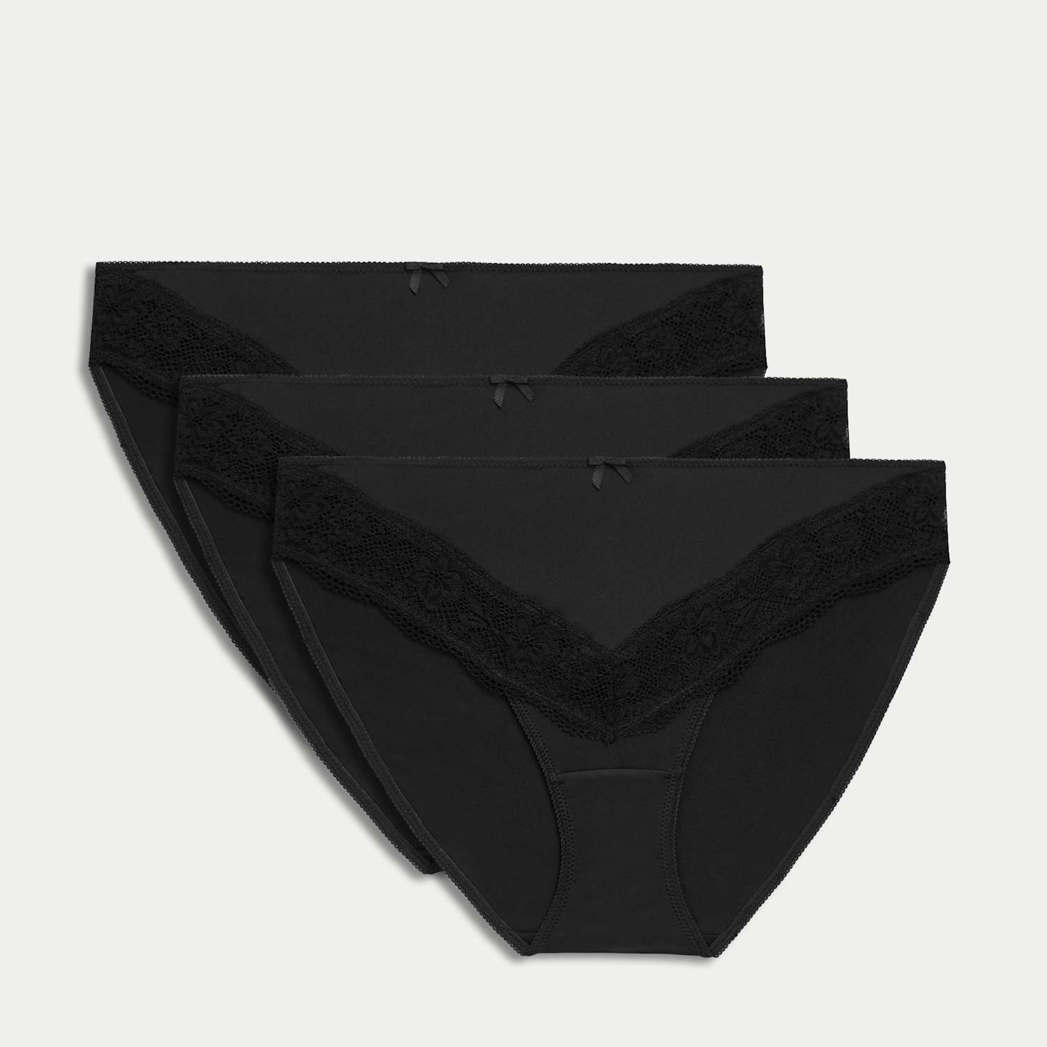 M&S Women's 3 Pack Jasmine Lace Trim High Leg Knickers - 28 - Black