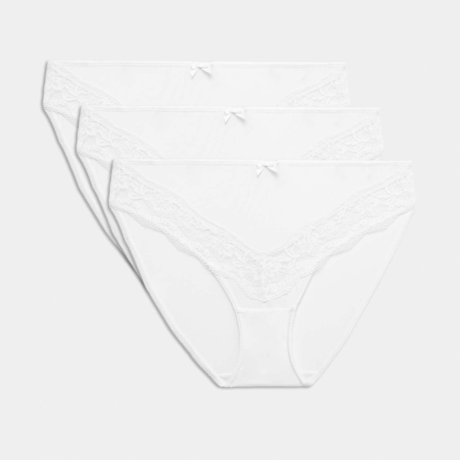 M&S Women's 3 Pack Jasmine Lace Trim High Leg Knickers - 16 - White
