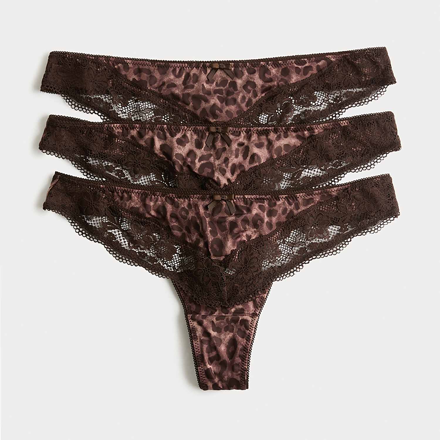 M&S Women's 3pk Lace Trim Thongs - 10 - Chocolate Mix