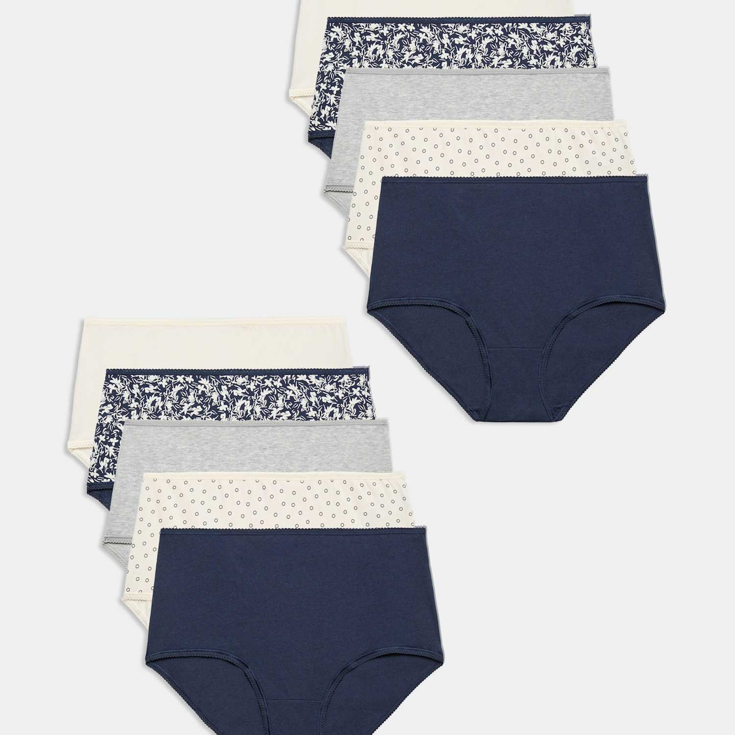 M&S Women's 10pk Cotton Lycra Full Briefs - 6 - Grey Mix