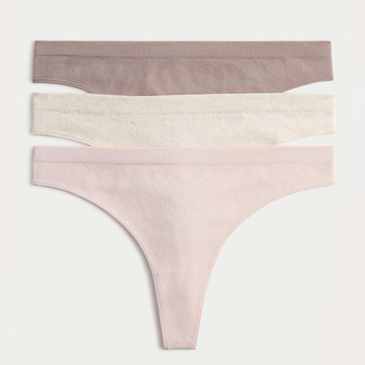 M&S Women's 3 Pack Comfort Rib Seamless Thongs - Small - Oatmeal Mix