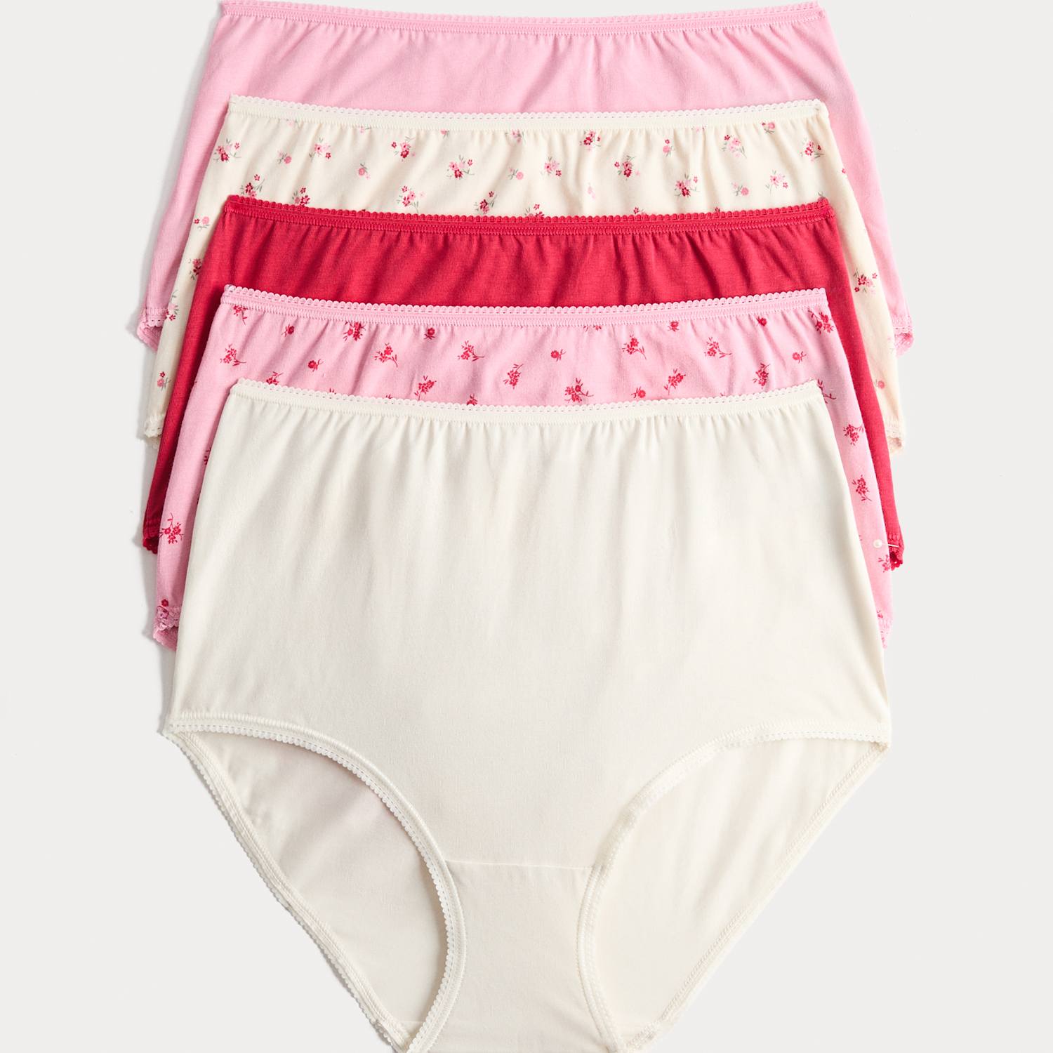 M&S Women's 5pk Cotton Lycra Full Briefs - 8 - Pink Mix