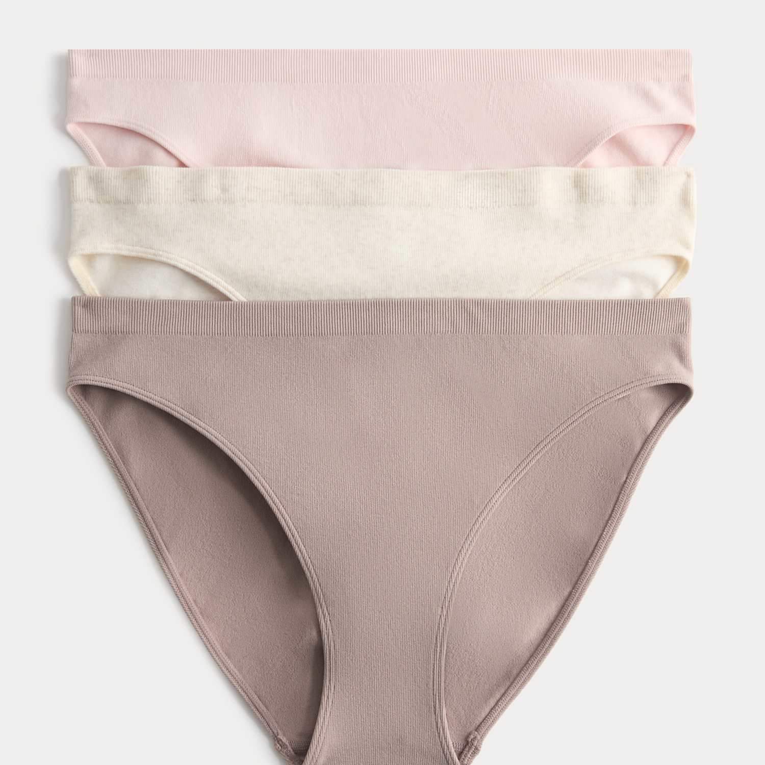 M&S Women's 3 Pack Comfort Rib Seamless High Leg Knickers - Large - Oatmeal Mix