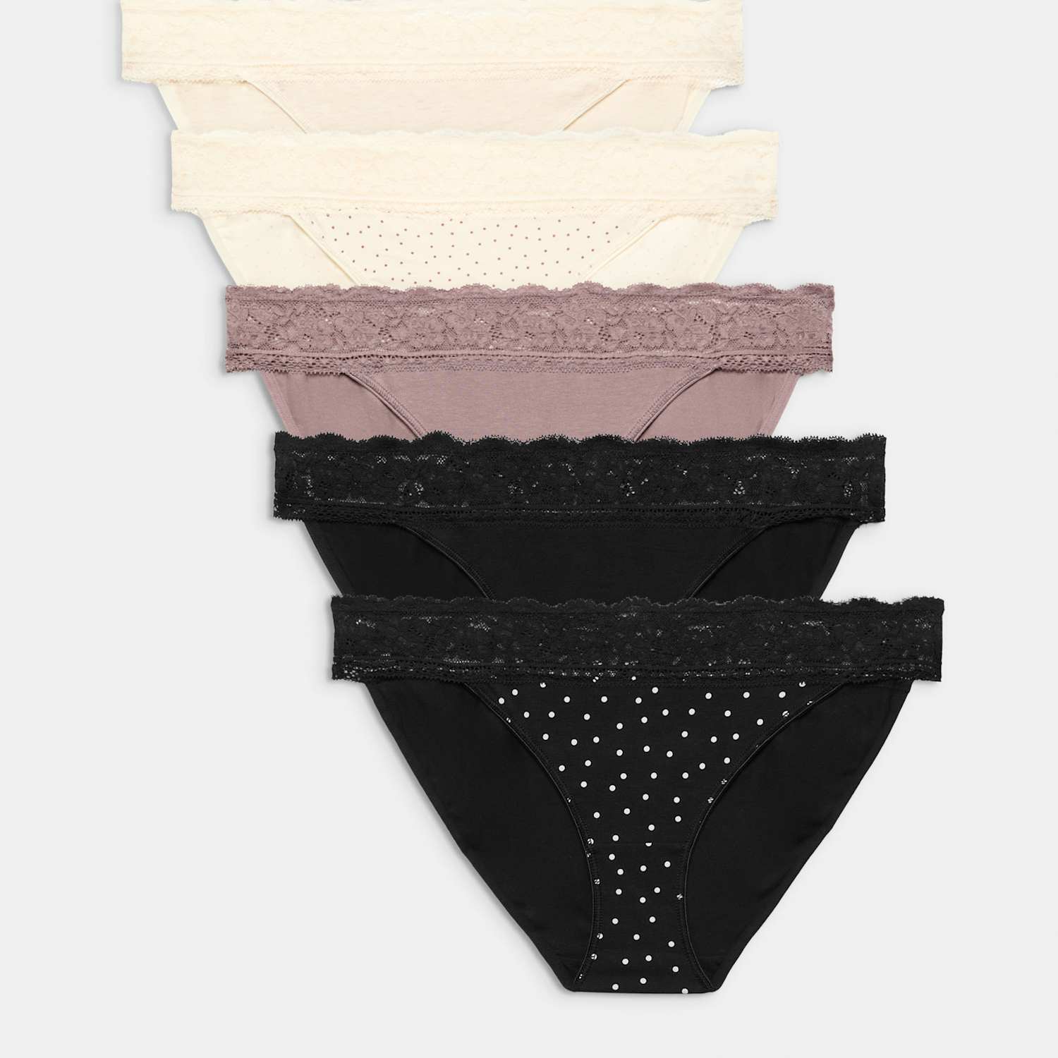 M&S Women's 5pk Cotton Blend Printed Bikini Knickers - 12 - Praline