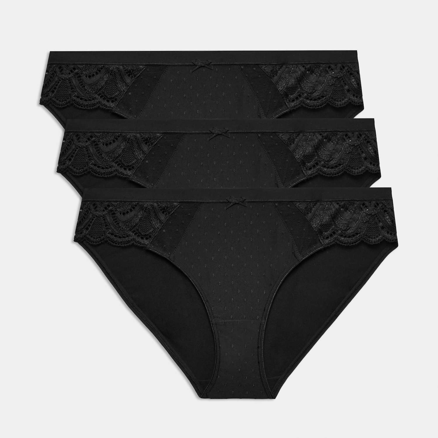 M&S Women's 3pk Amelia Lace Bikini Knickers - 12 - Black