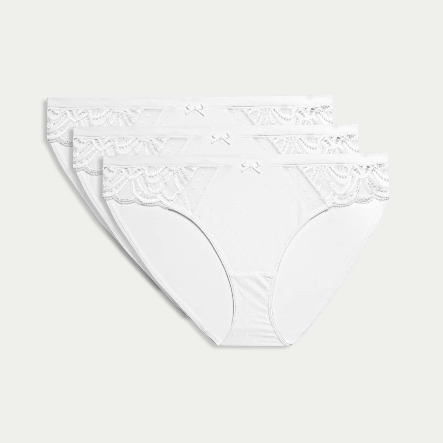 M&S Women's 3pk Amelia Lace Bikini Knickers - 12 - White