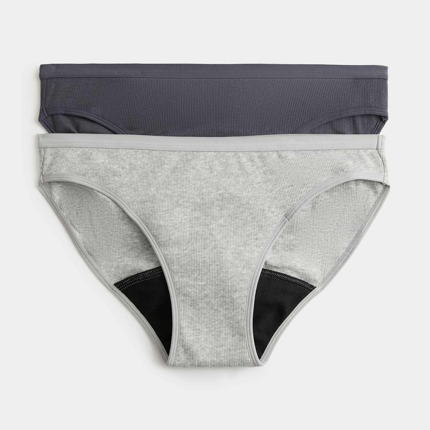 M&S Women's 2 Pack Ribbed Period Bikini Knickers - 12 - Grey Mix