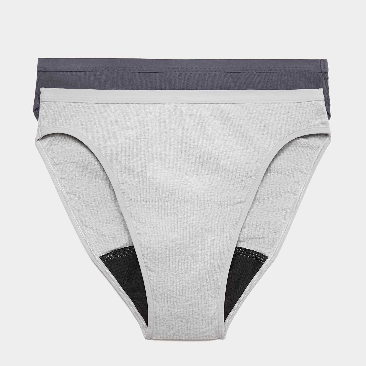 M&S Women's 2 Pack Heavy Absorbency Period High Leg Knickers - 6 - Grey Mix
