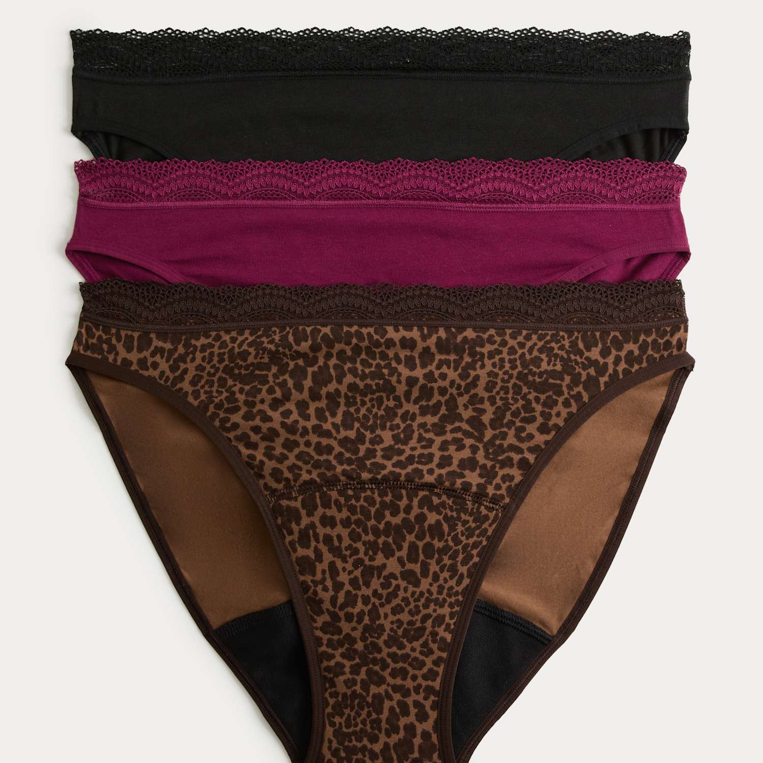 M&S Women's 3 Pack Cotton Rich Period High Leg Knickers - 18 - Brown Mix