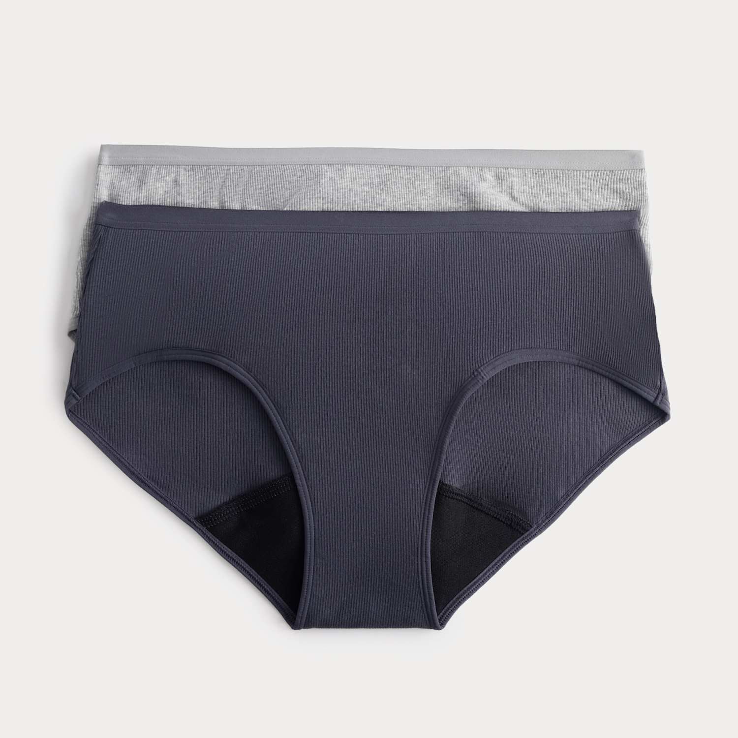 M&S Women's 2 Pack Cotton Rib Heavy Absorbency Period Knicker Shorts - 10 - Grey Mix