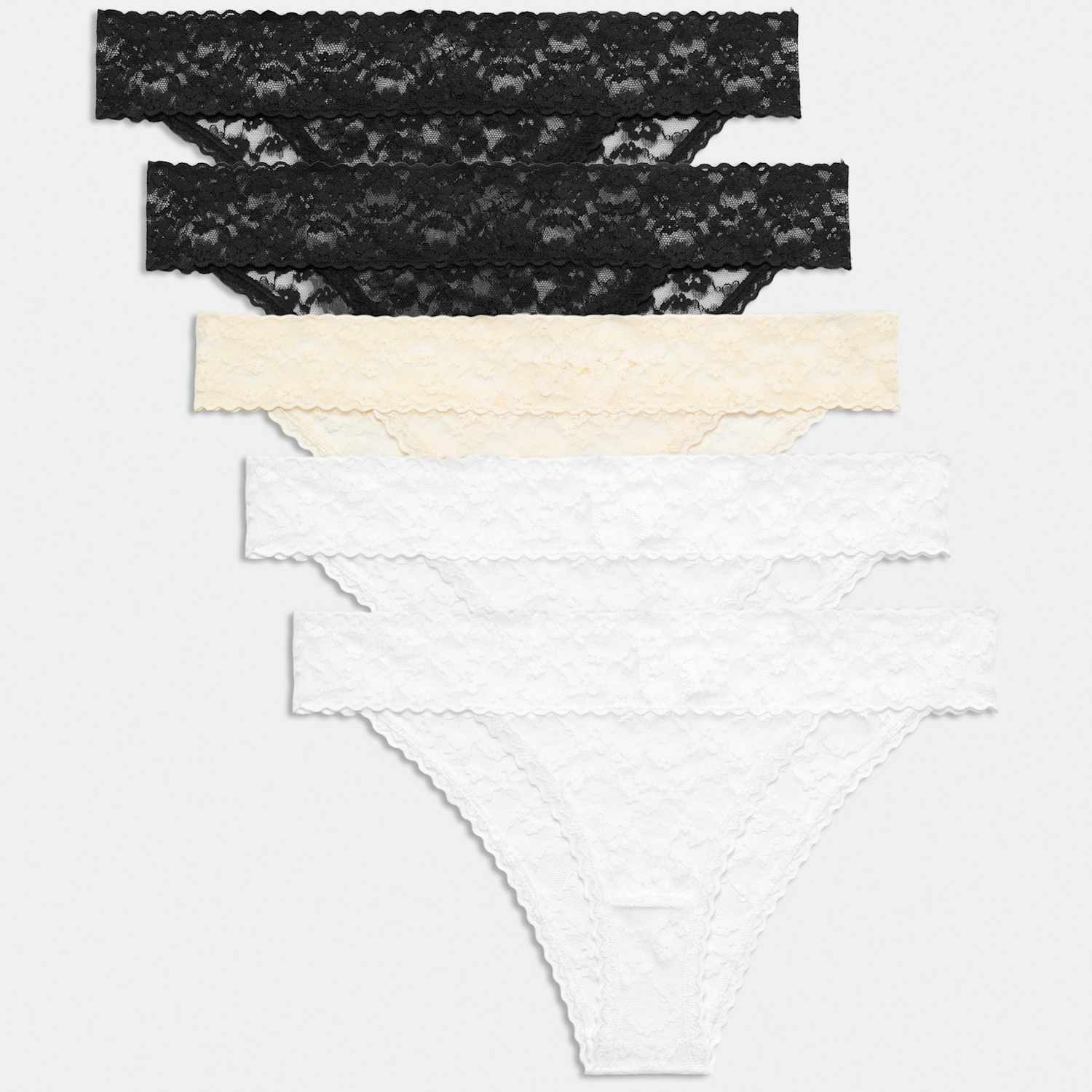 M&S Women's 5 Pack All Over Lace Brazilian Knickers - Large - Black Mix