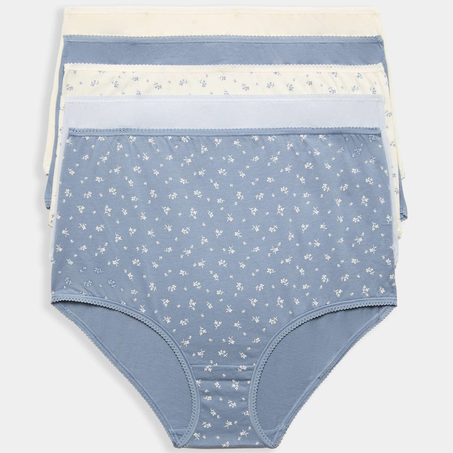 M&S Women's 5pk Pure Cotton Full Briefs - 12 - Blue Mix