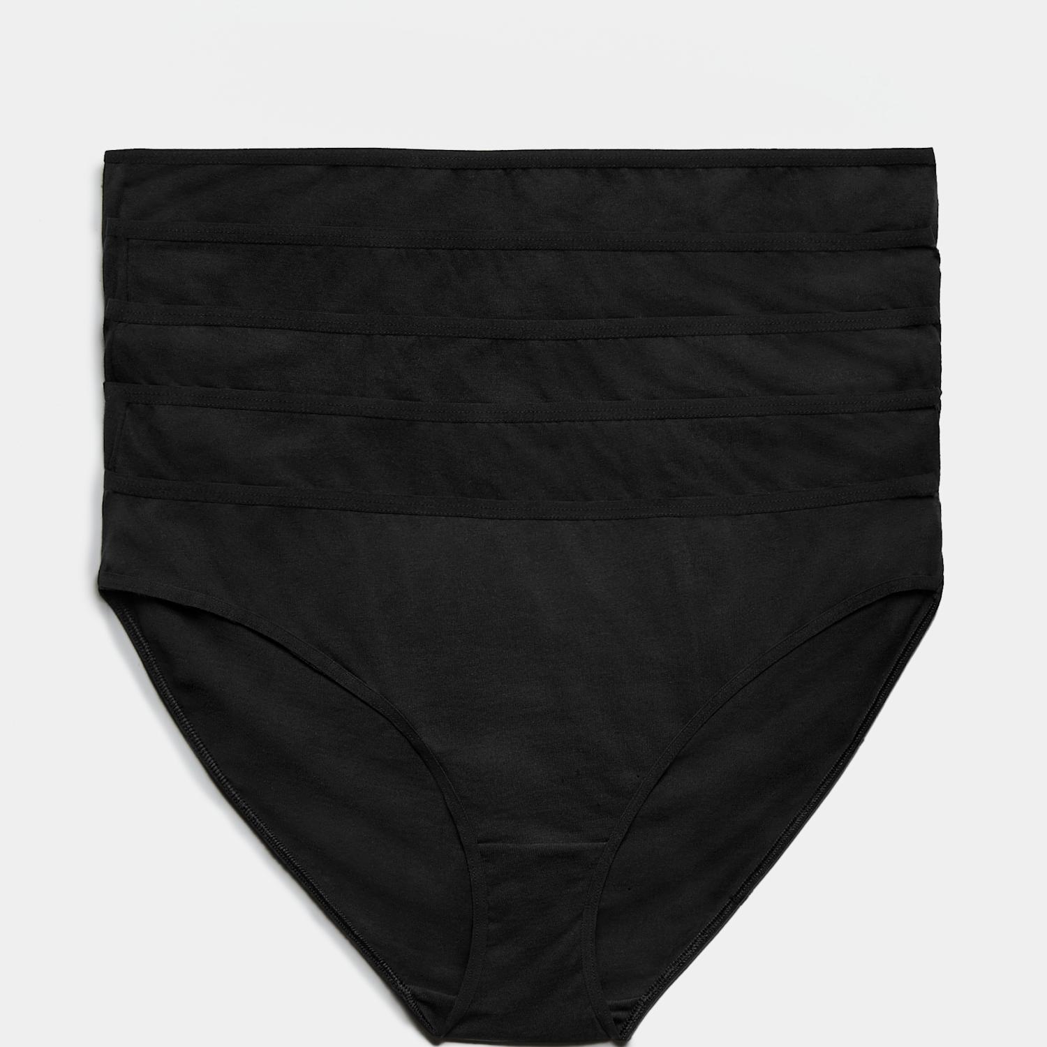 M&S Women's 5pk Pure Cotton Bikini Knickers - 12 - Black