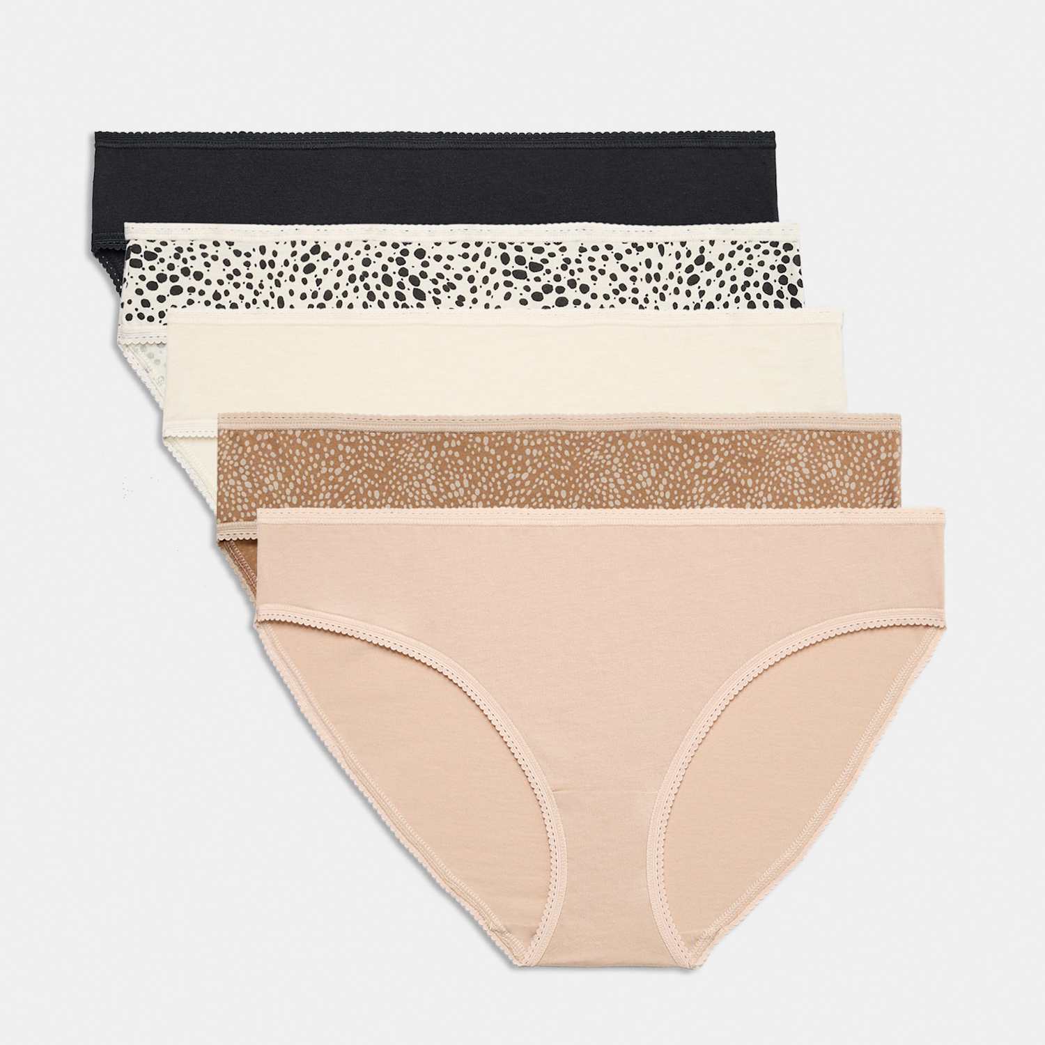 M&S Women's 5pk Pure Cotton Bikini Knickers - 12 - Black Mix