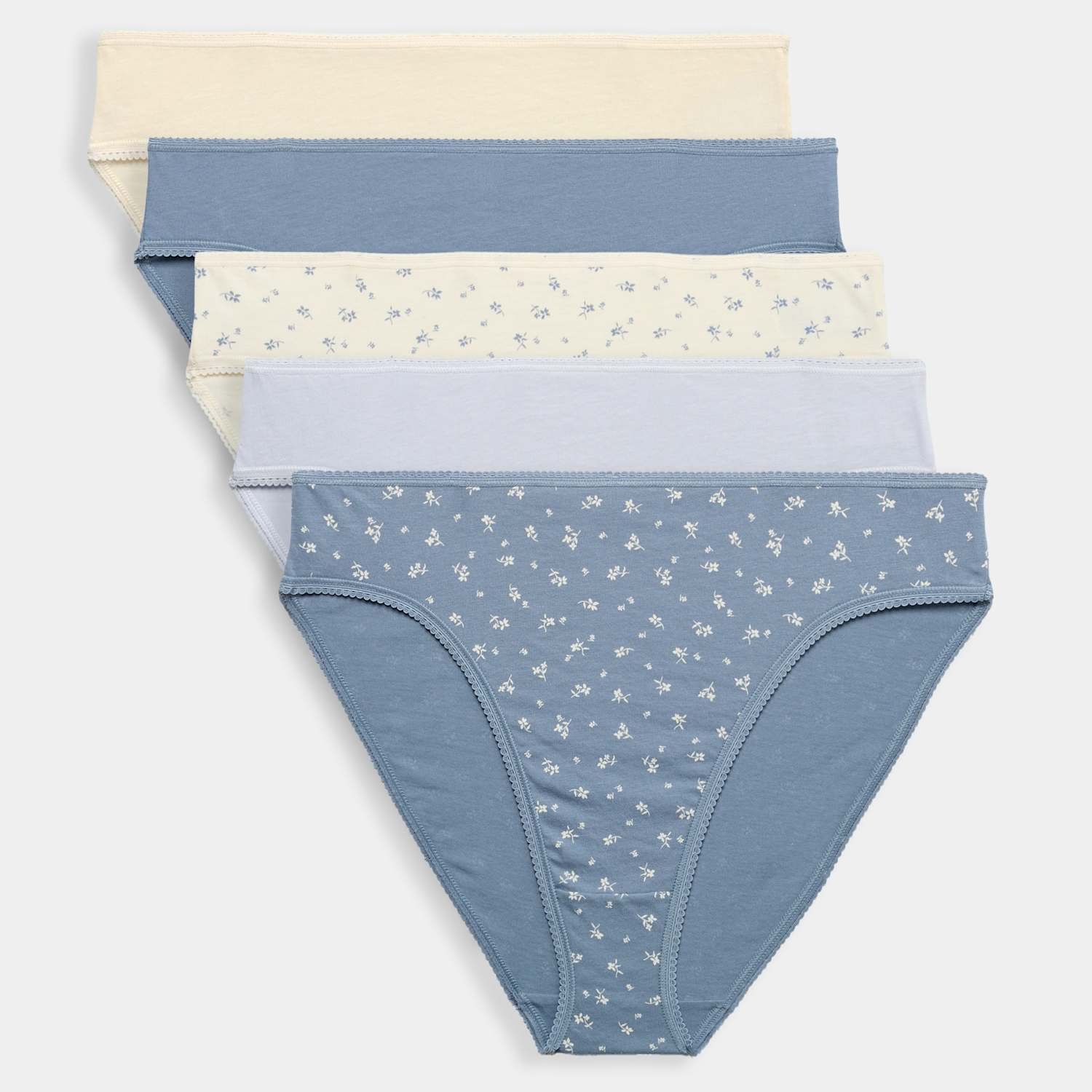 M&S Women's 5pk Pure Cotton High Leg Knickers - 18 - Blue Mix