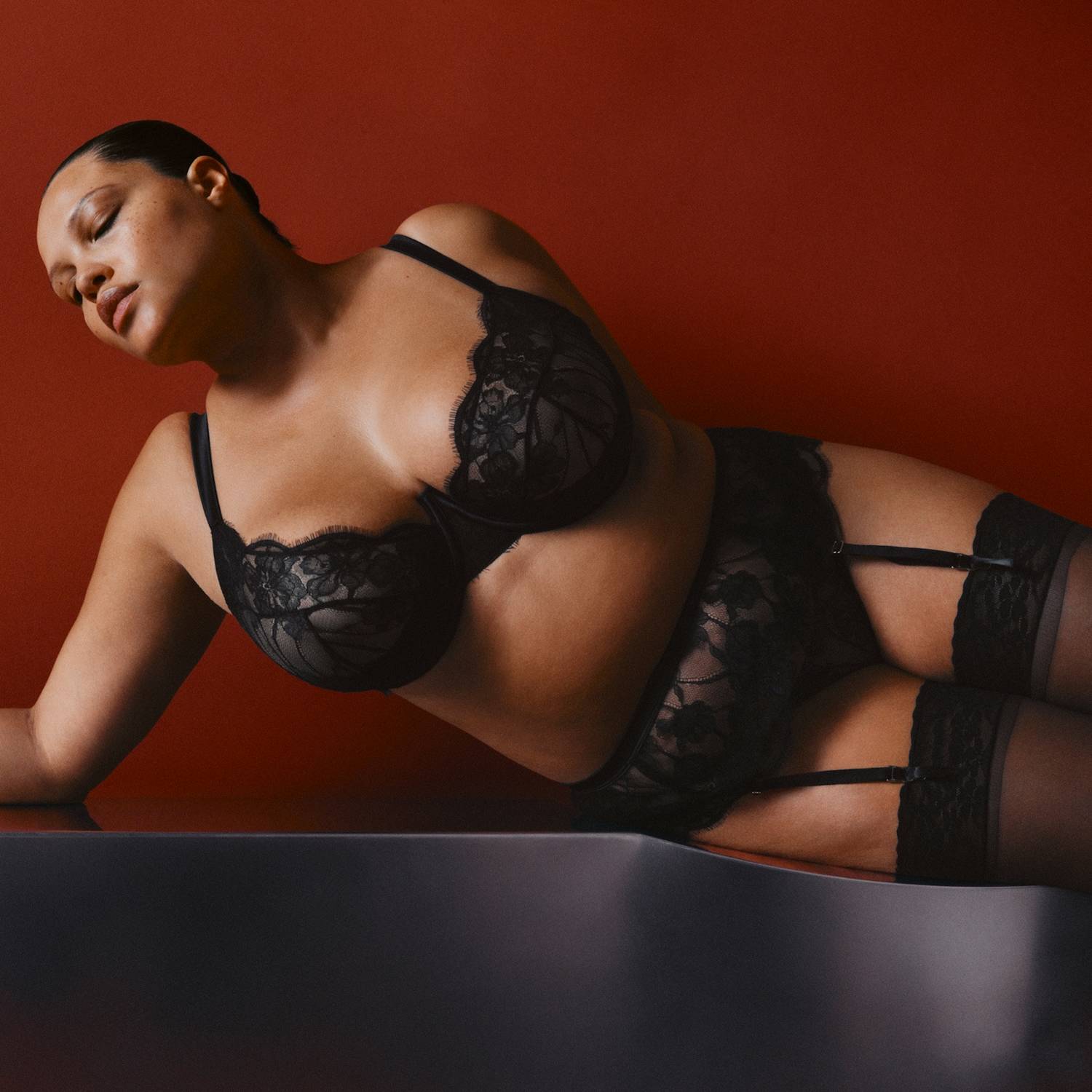 M&S X Coco De Mer Women's Belle Lace Suspender - 6 - Black