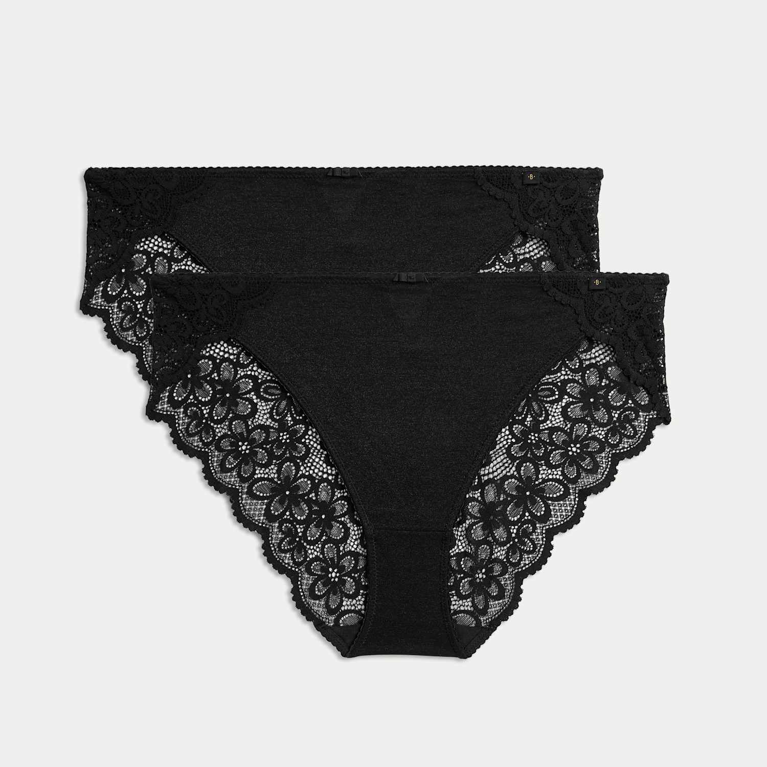 B By Boutique Women's 2 Pack Hanna Glossie High Leg Knickers - 6 - Black