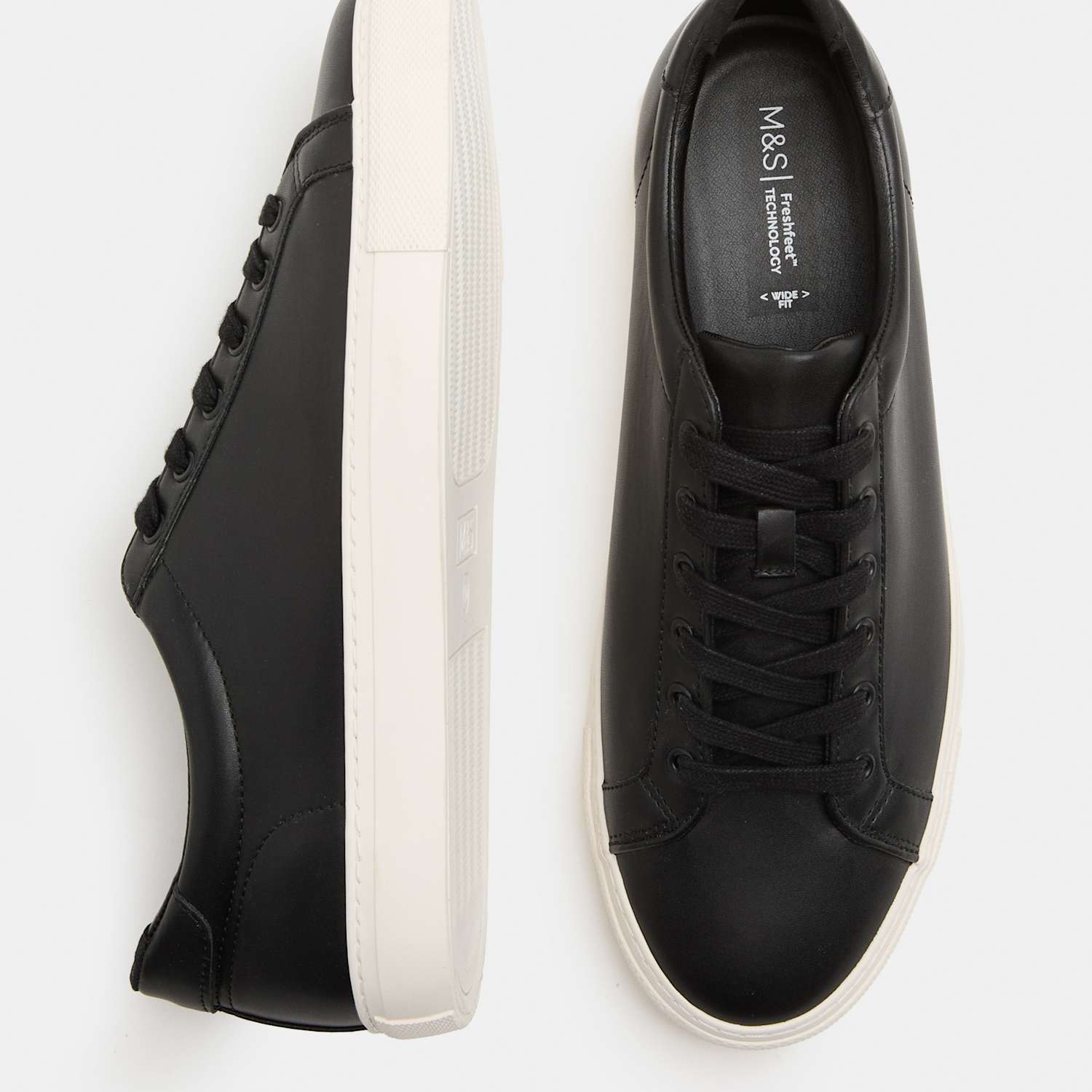 M&S Men's Wide Fit Lace Up Trainers - 7 - Black