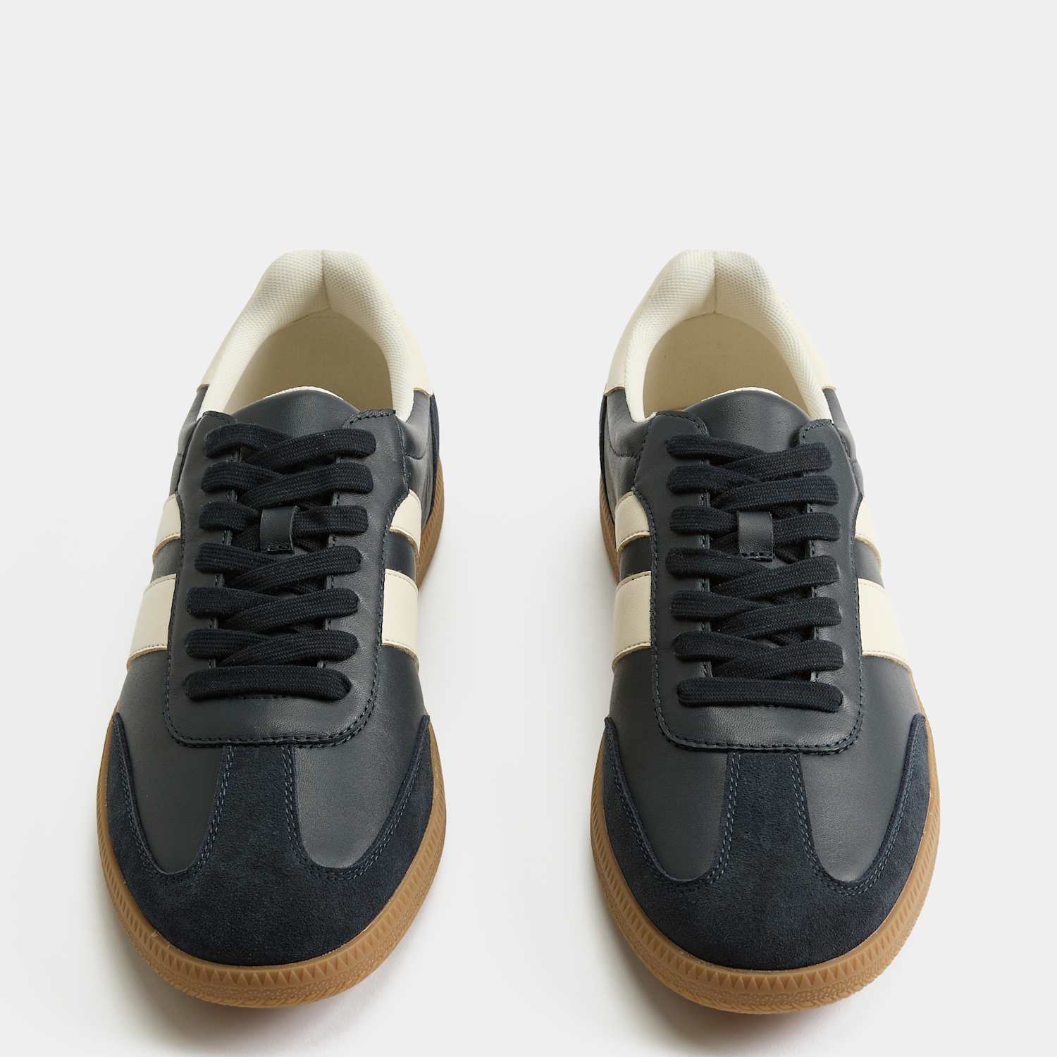 M&S Men's Leather Retro Gum Sole Lace Up Trainers - 12 - Navy