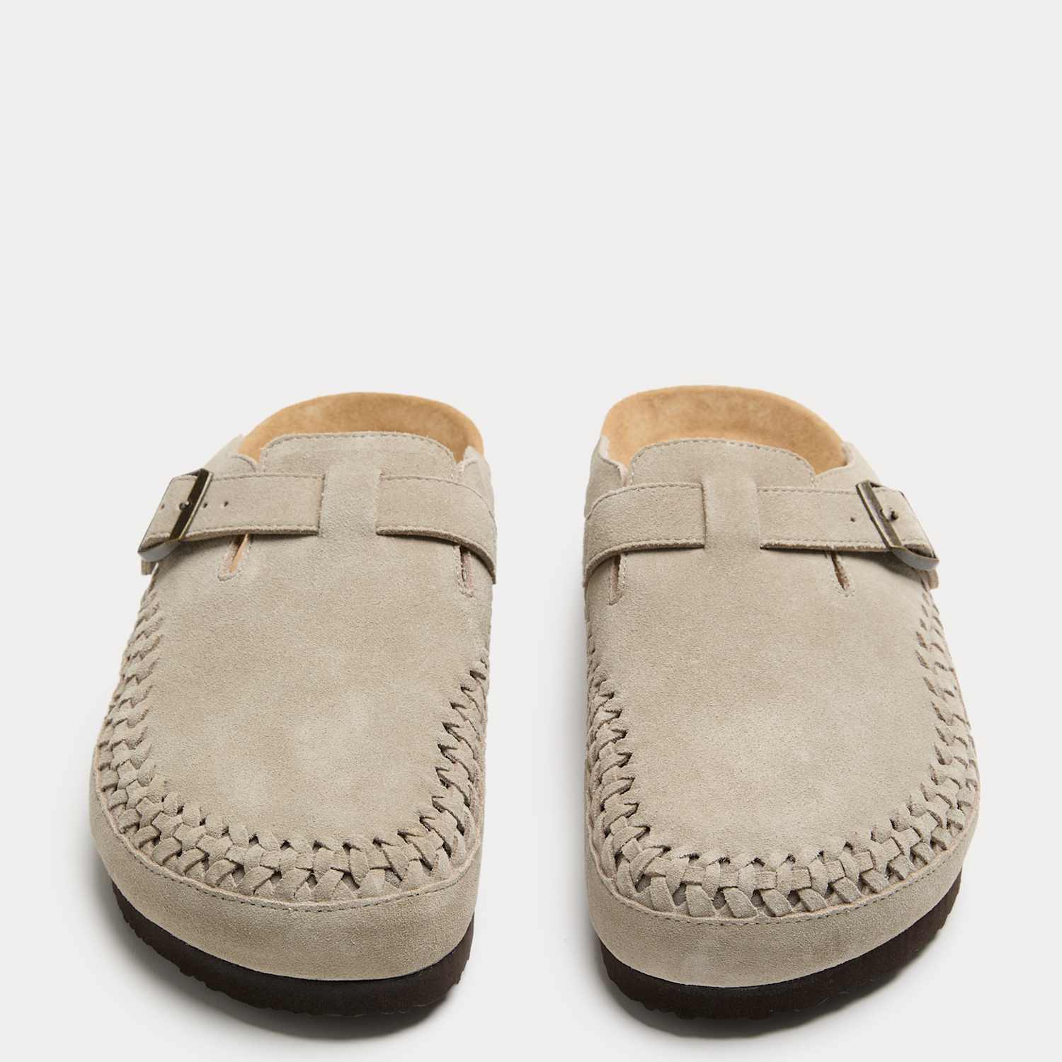 M&S Men's Woven Suede Corkbed Mule Sandals - 6 - Stone
