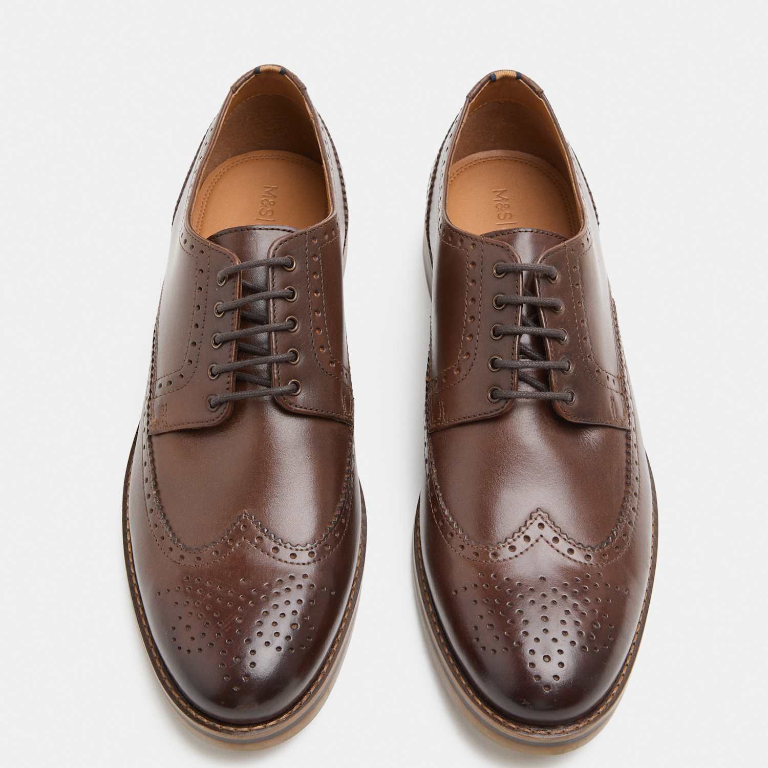 M&S Men's Leather Brogues - 9½ - Brown