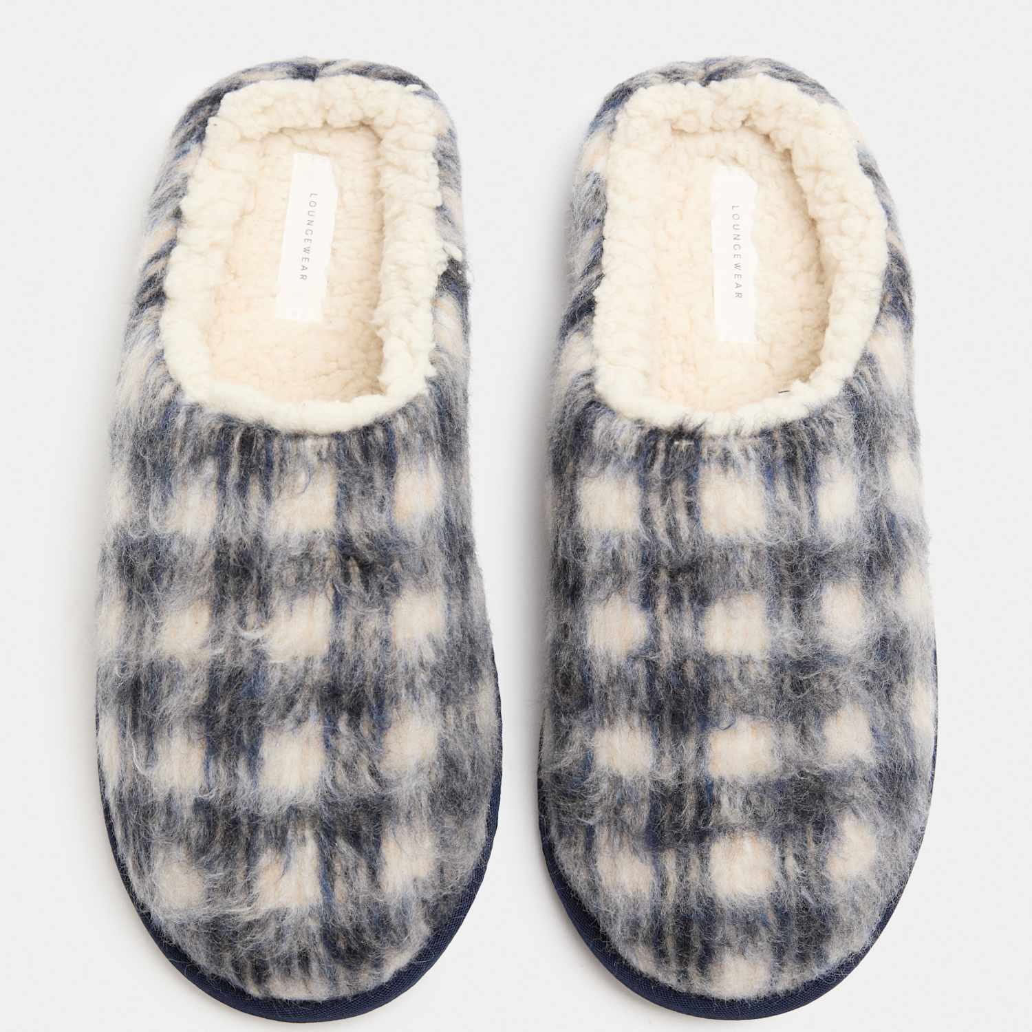 M&S Men's Brushed Checked Mule Slippers with Freshfeet - 12 - Navy Mix